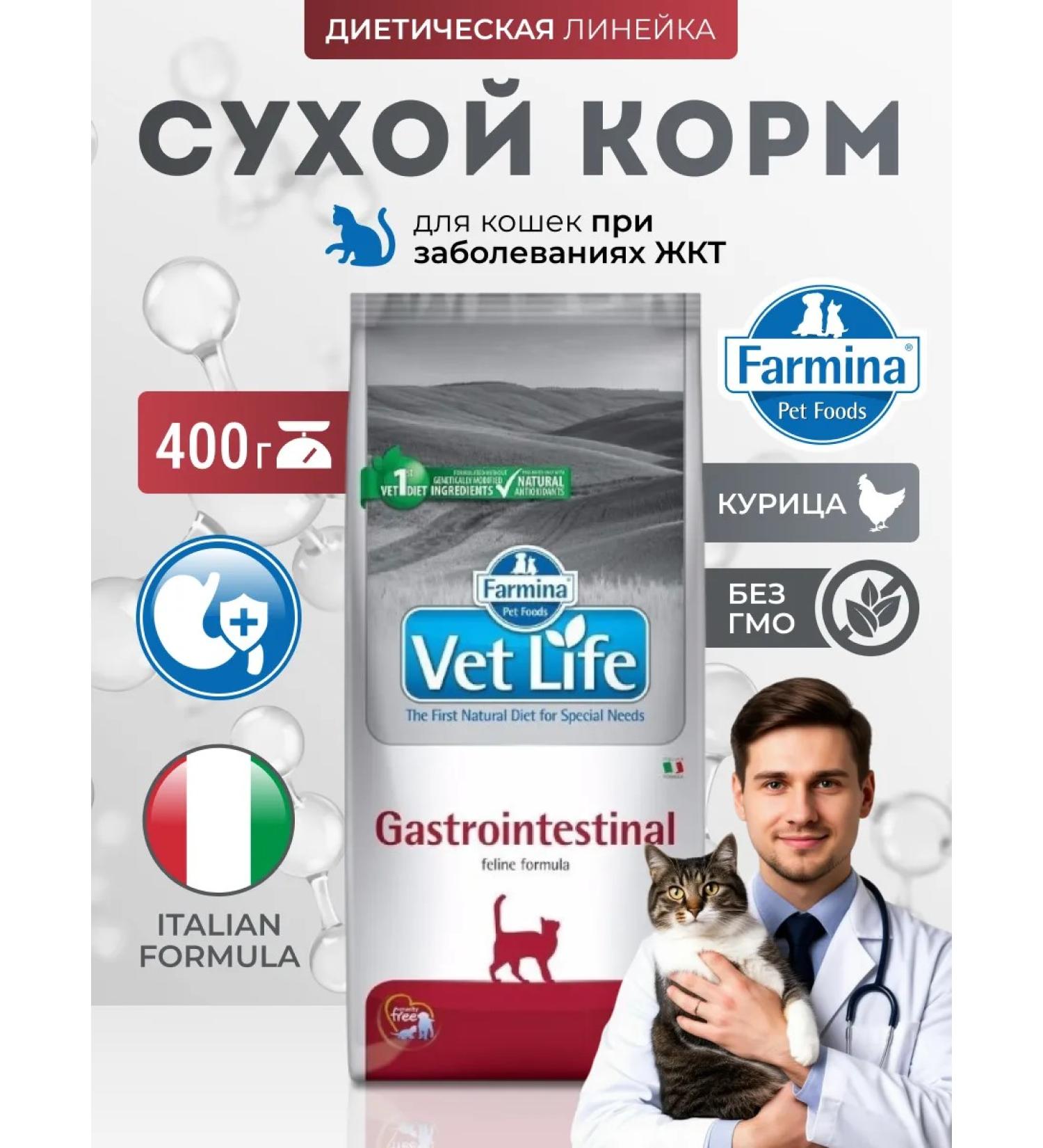 Farmina Vet Life diets. Cat food for gastrointestinal diseases 400 grams - Buy Online on GoSupps.com