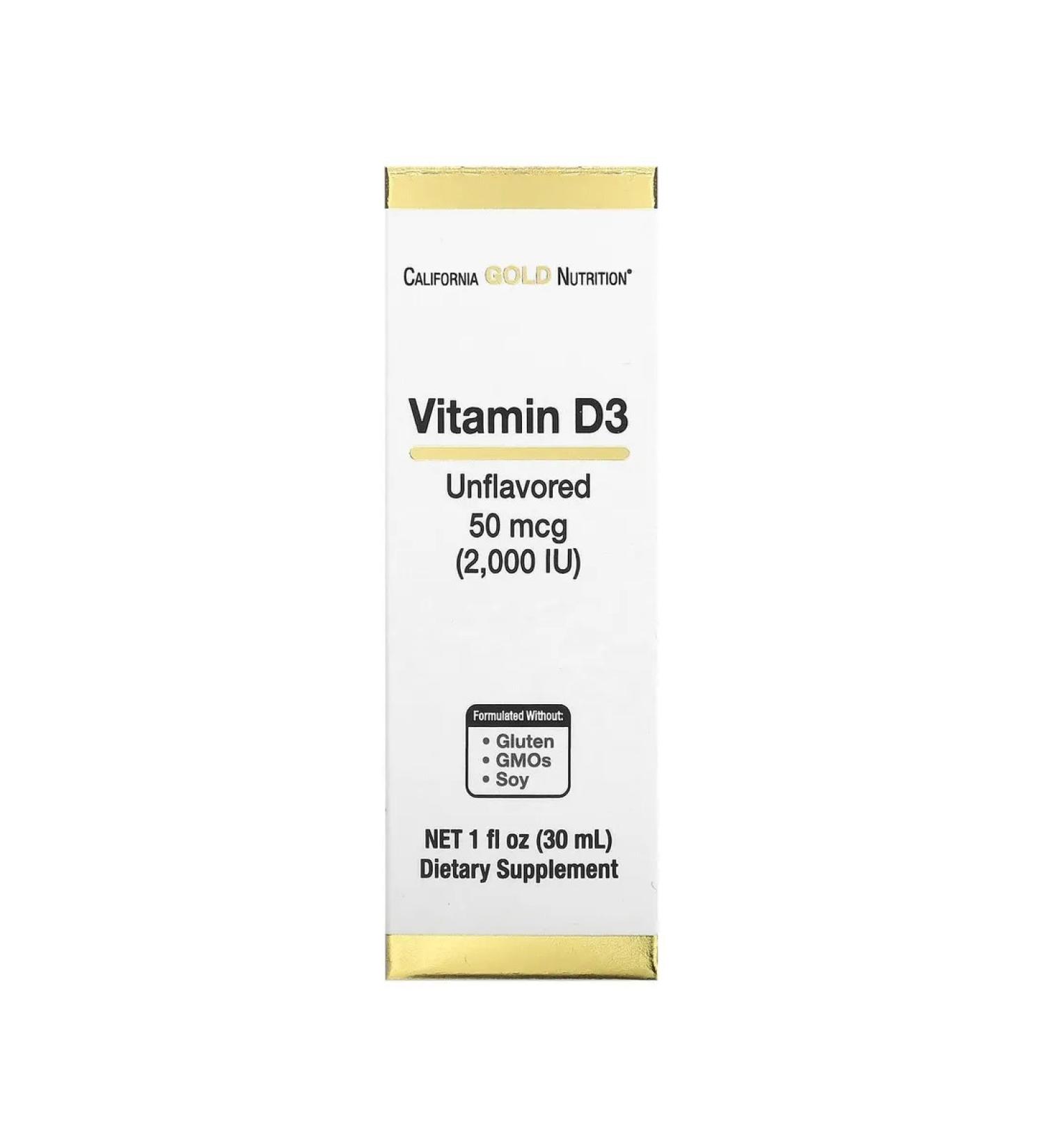 California Gold Nutrition Vitamin D3 2000 ME (without additives) 30 ml Vitamin D3 - Buy Online on GoSupps.com