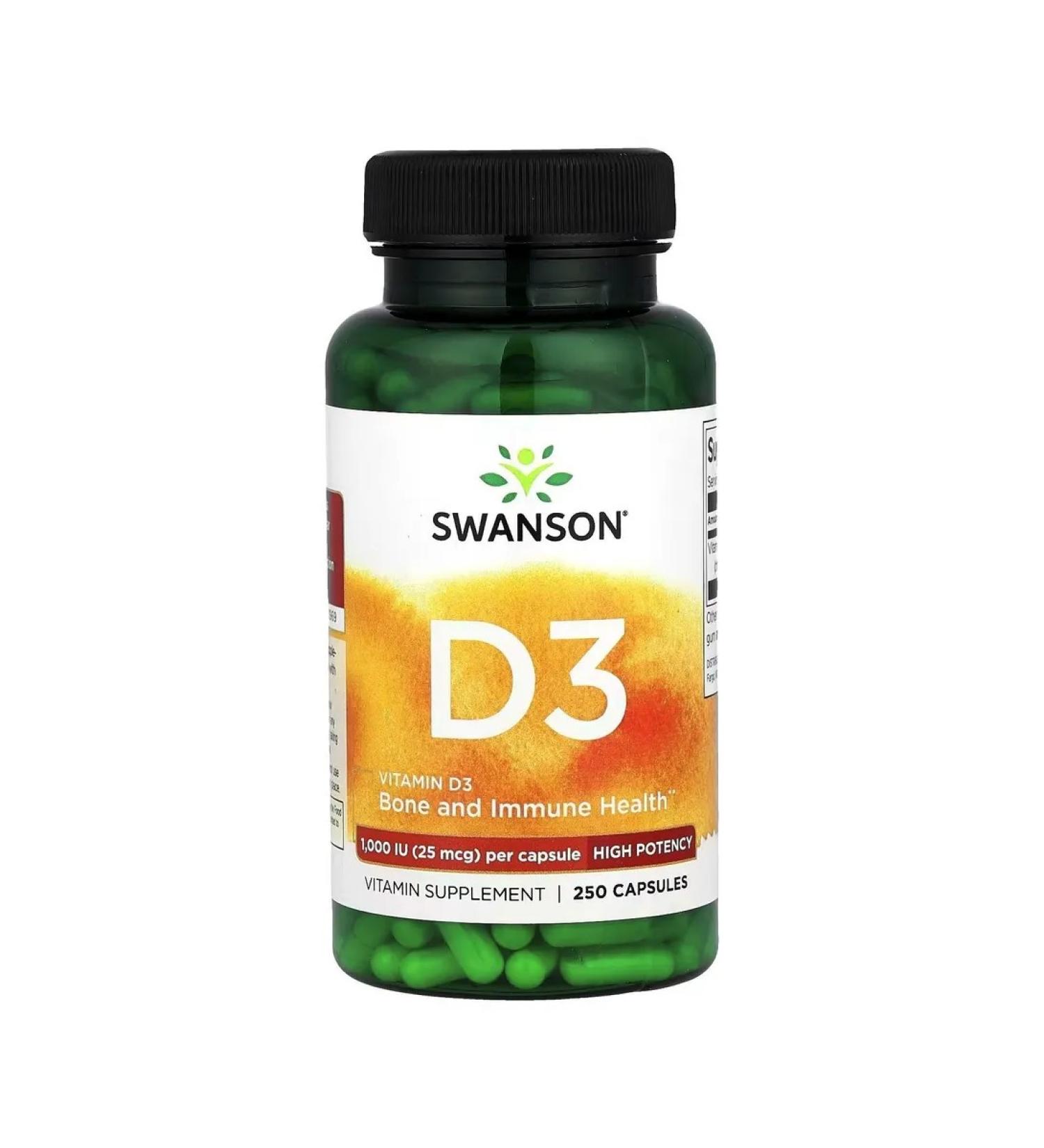 Swanson (USA) Vitamin D3 High Potency 1000 IU (25 MCG) 250CAP Swanson USA - Buy Online on GoSupps.com