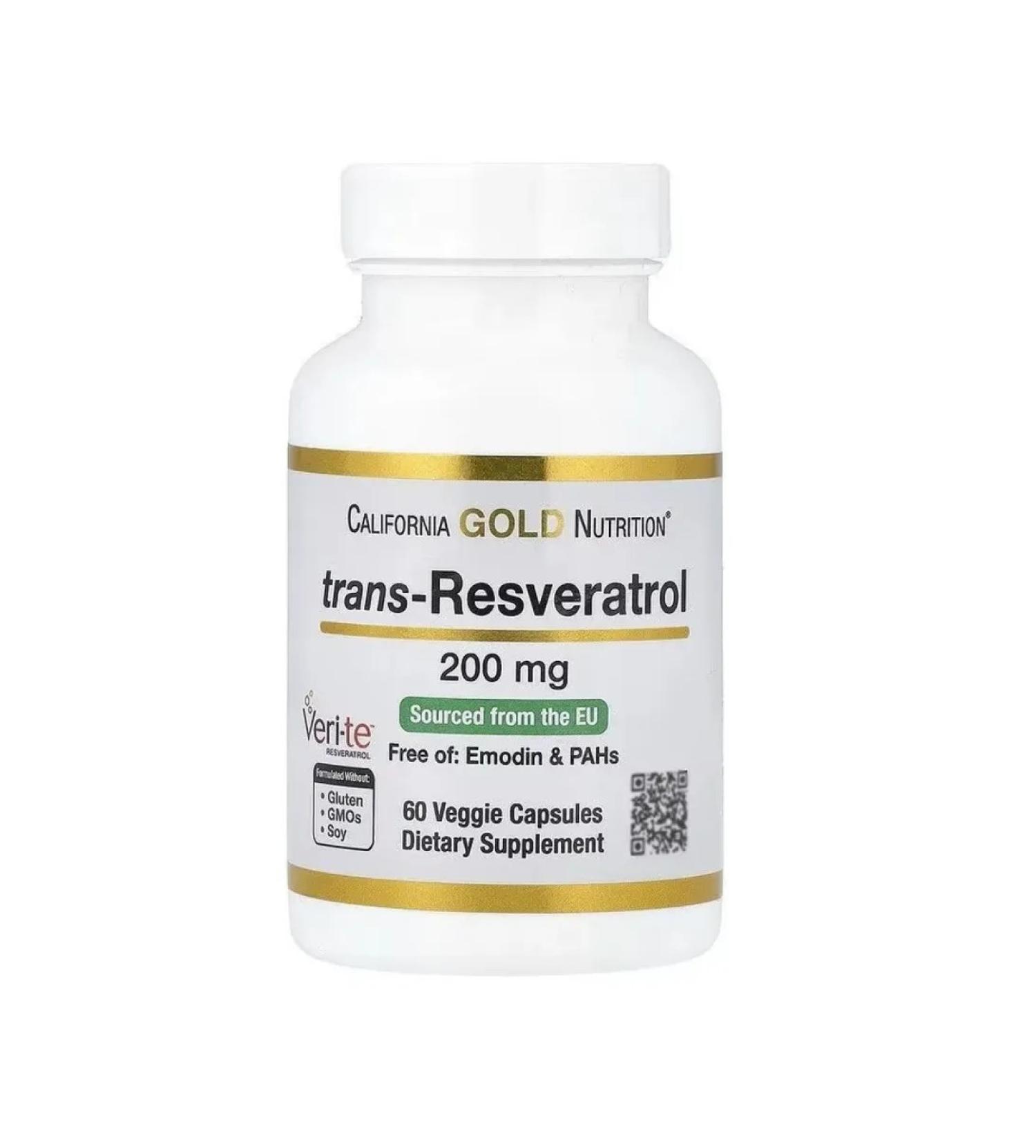 California Gold Nutrition Resveratrol antioxidant Trans-Resveratrol 200 mg 60 caps