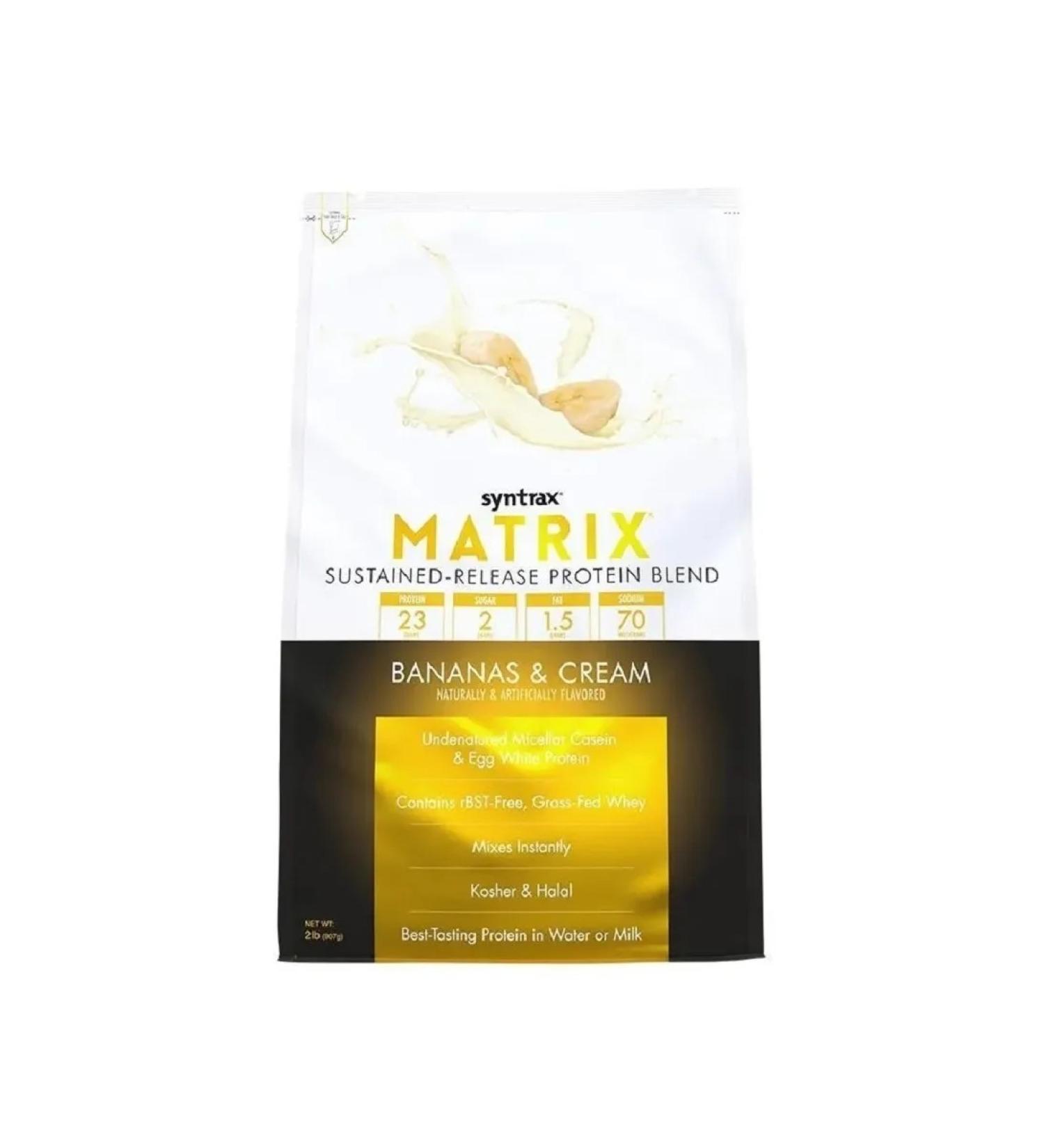 SYNTRAX Protein Matrix 907 g package of banana with cream