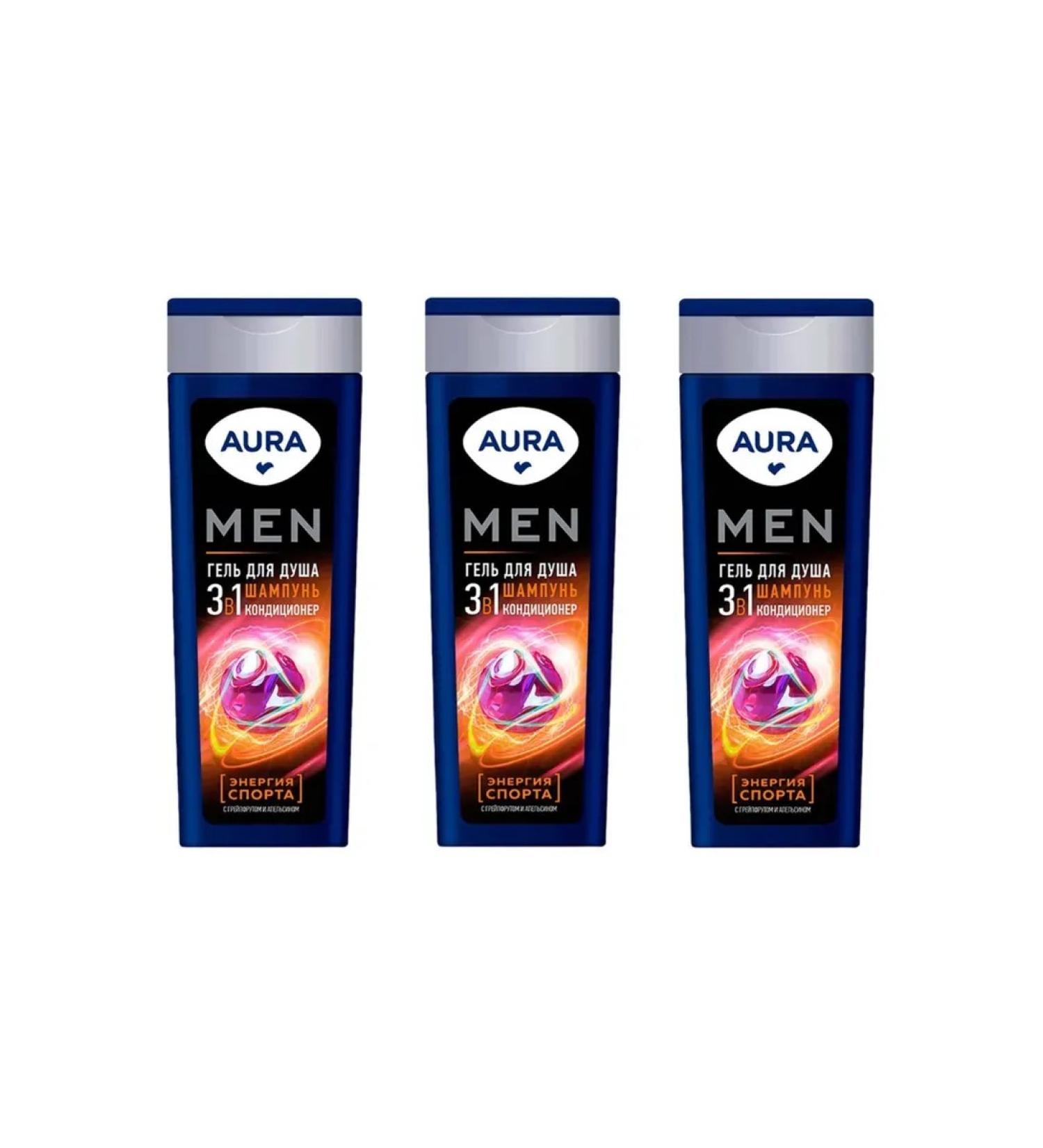Aura Shower gel 3B1 Sports energy 380 ml 3 pcs