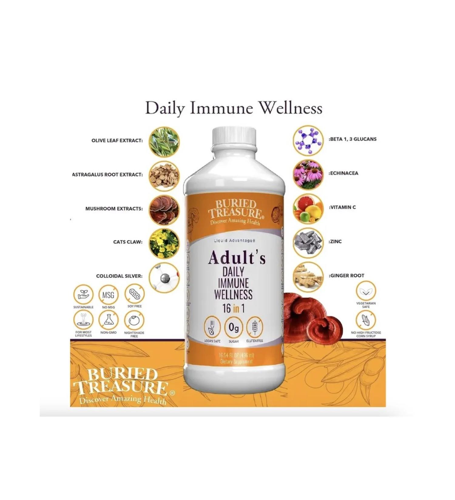 Buried Treasure Adult's Daily Immune Wellness 16 in 1 Liquid USA - Buy Online on GoSupps.com