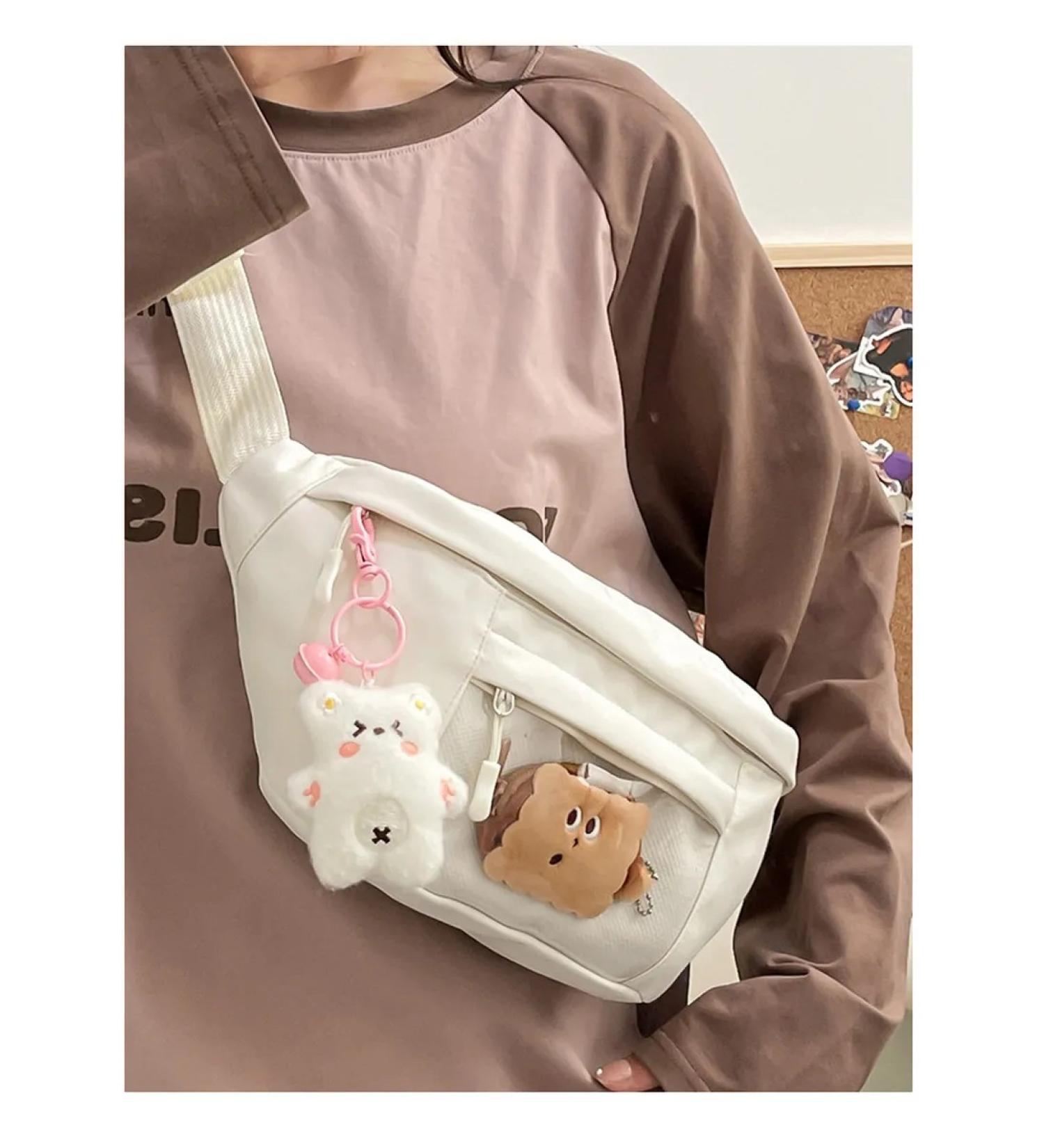 Women's breast bag pocket white cookies bear