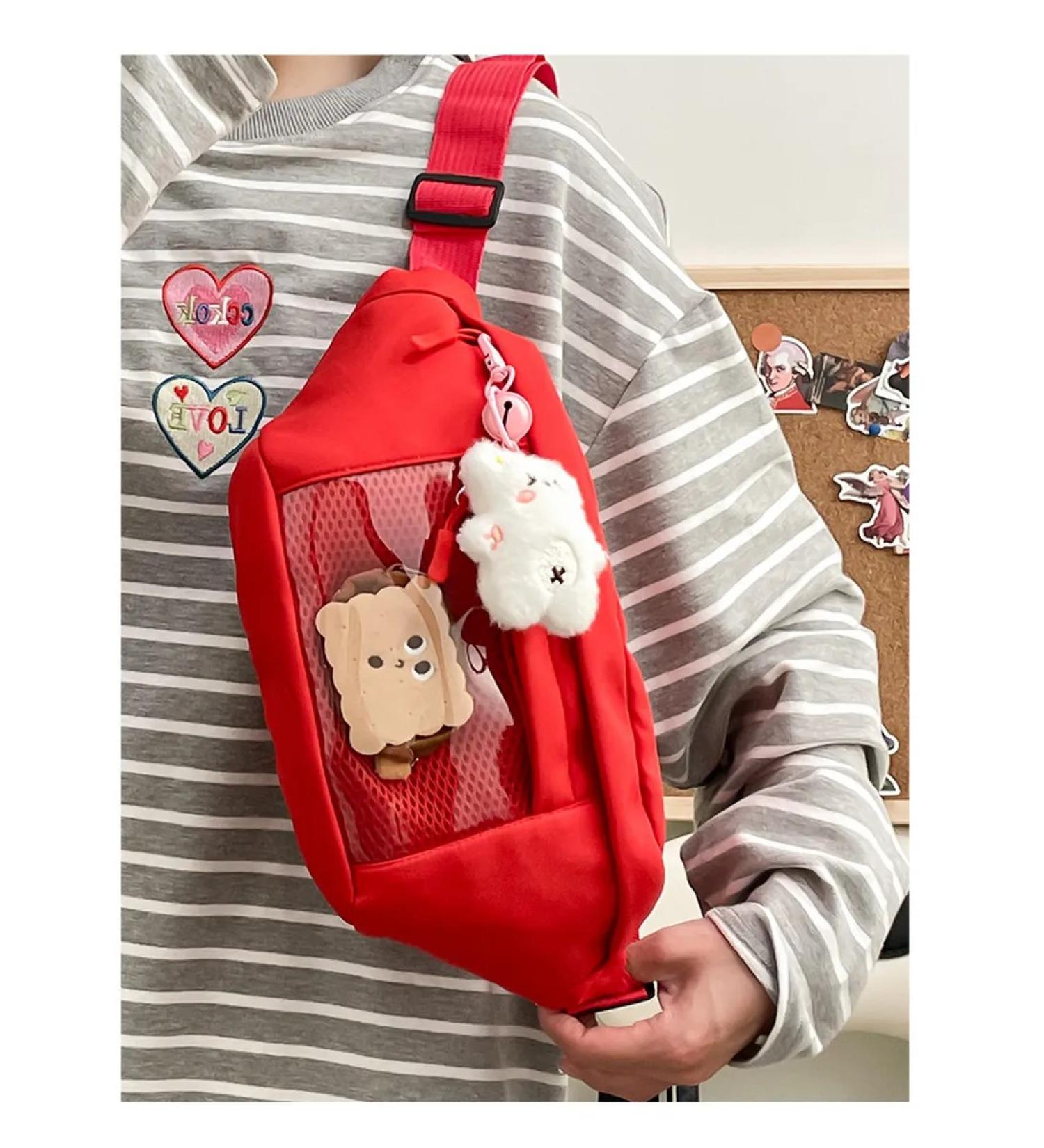 Women's breast bag pocket bear with red cookies