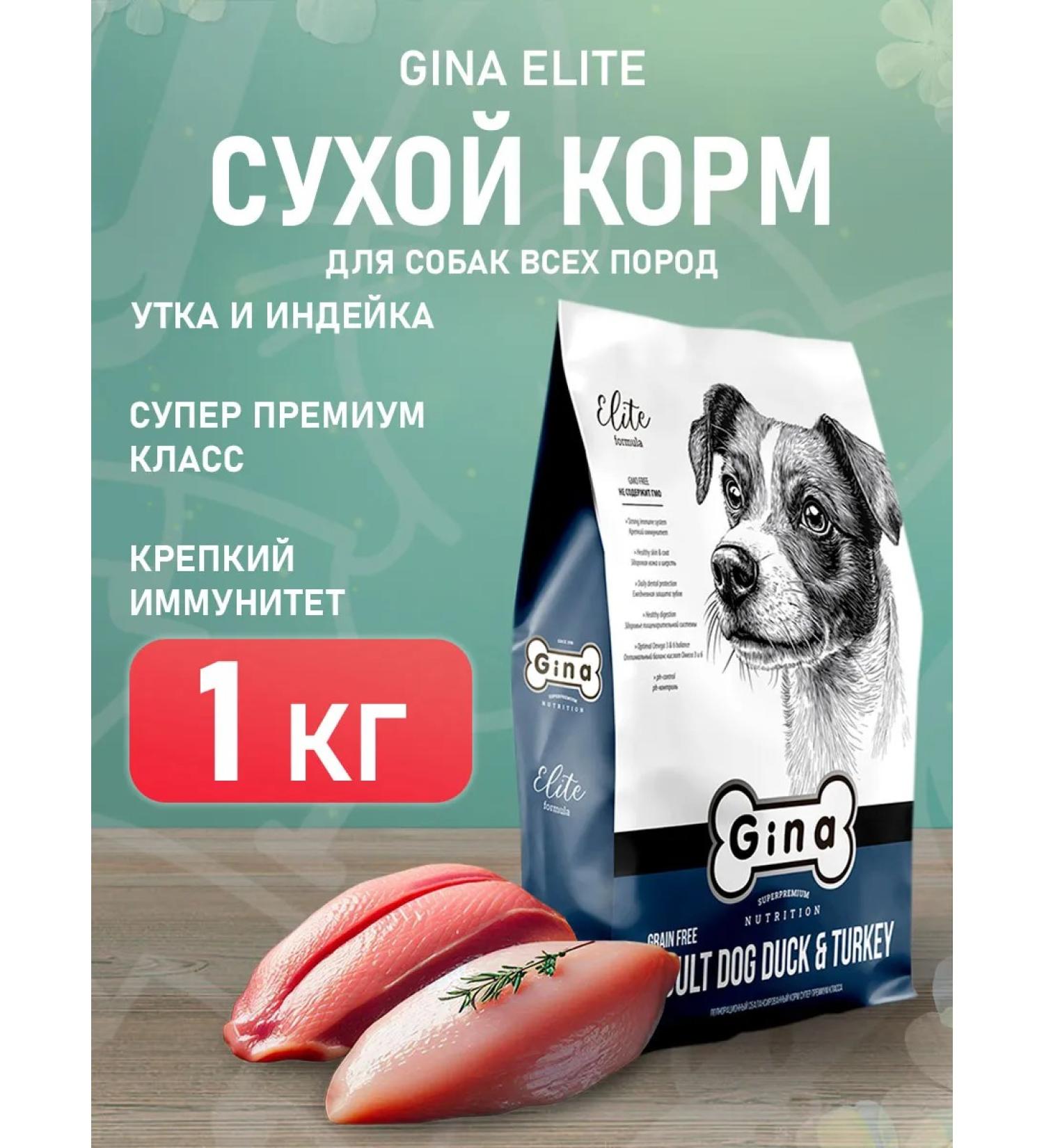 Gina Dry elite food for adult dogs Duck turkey 1 kg - Buy Online on GoSupps.com