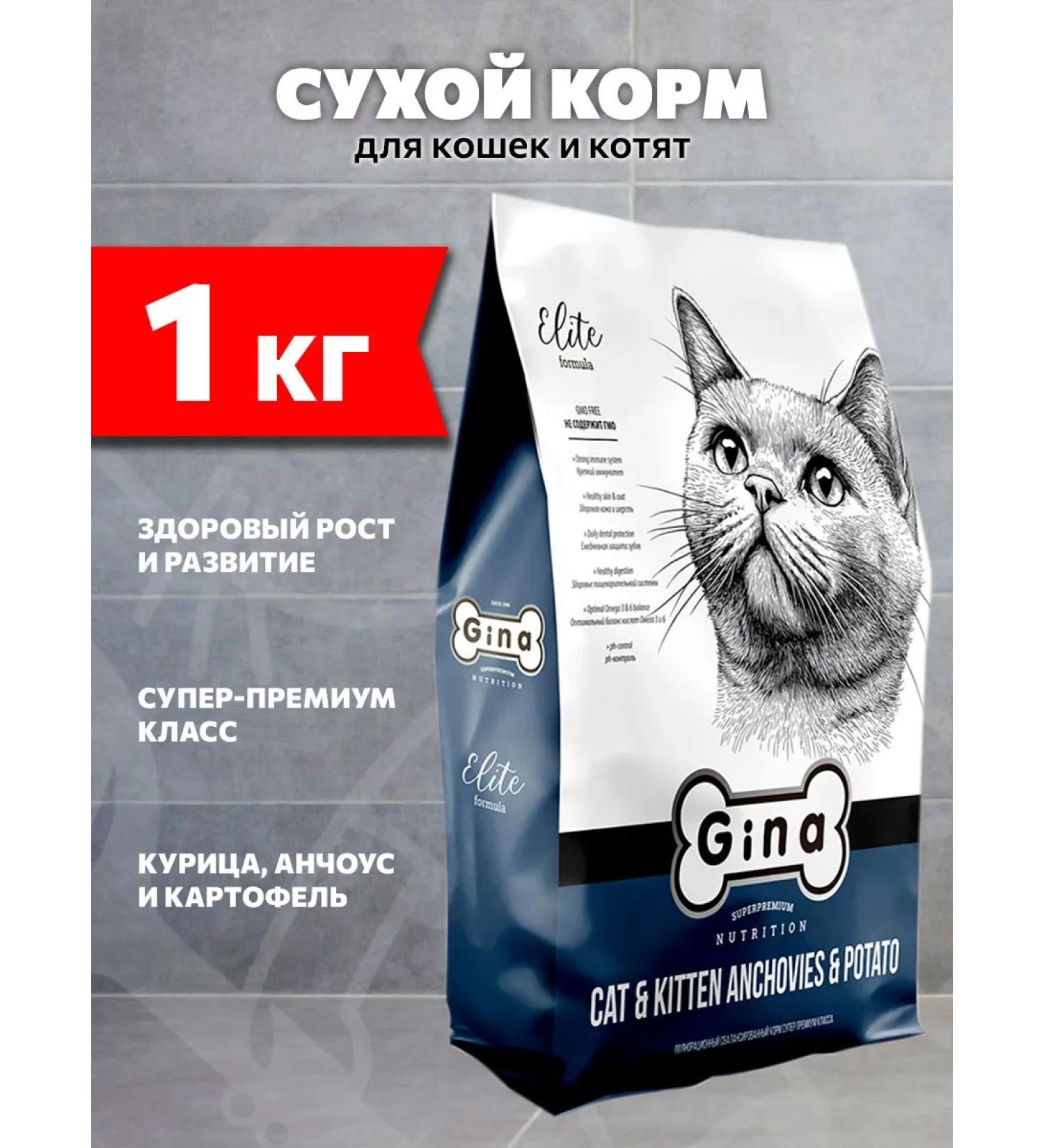 Gina Dry elite food for cats kittens anchous potato 1 kg - Buy Online on GoSupps.com