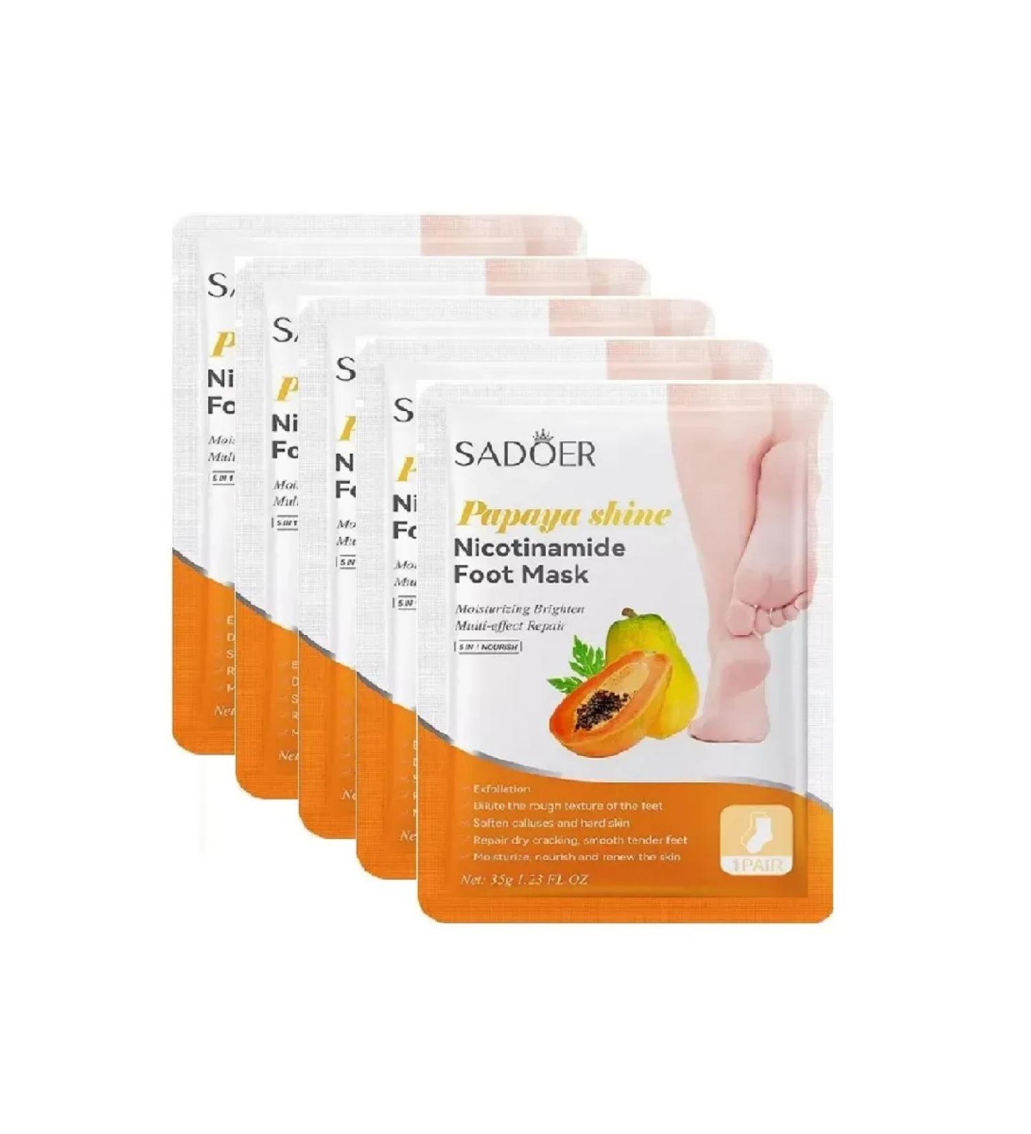 5 pcs Mask for legs sock Sadoer with nicotinamide and papaya - Buy Online on GoSupps.com