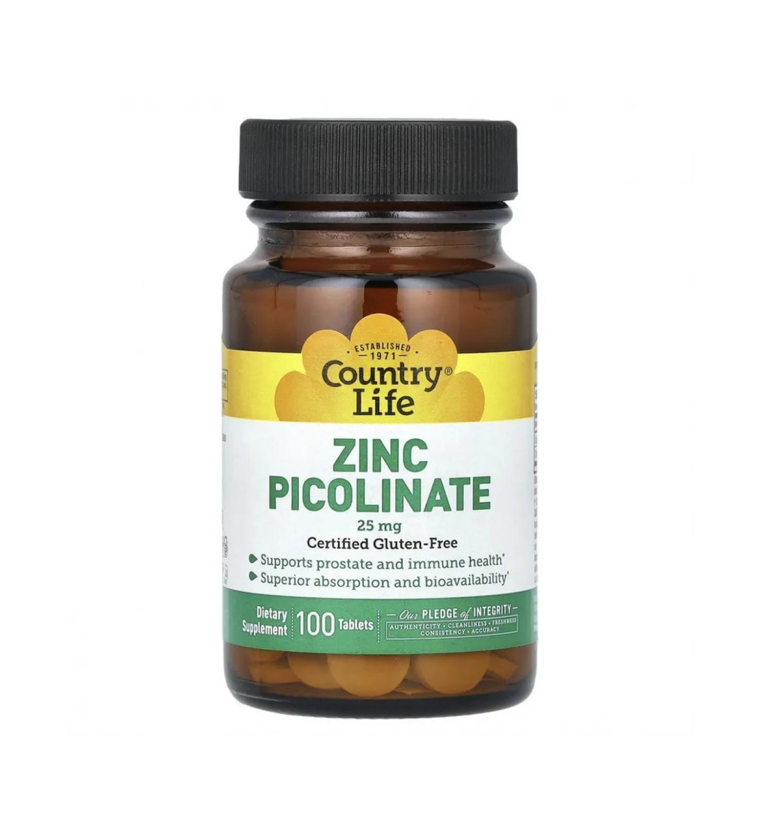 Country Life Picoline zinc 25 mg 100 tablets