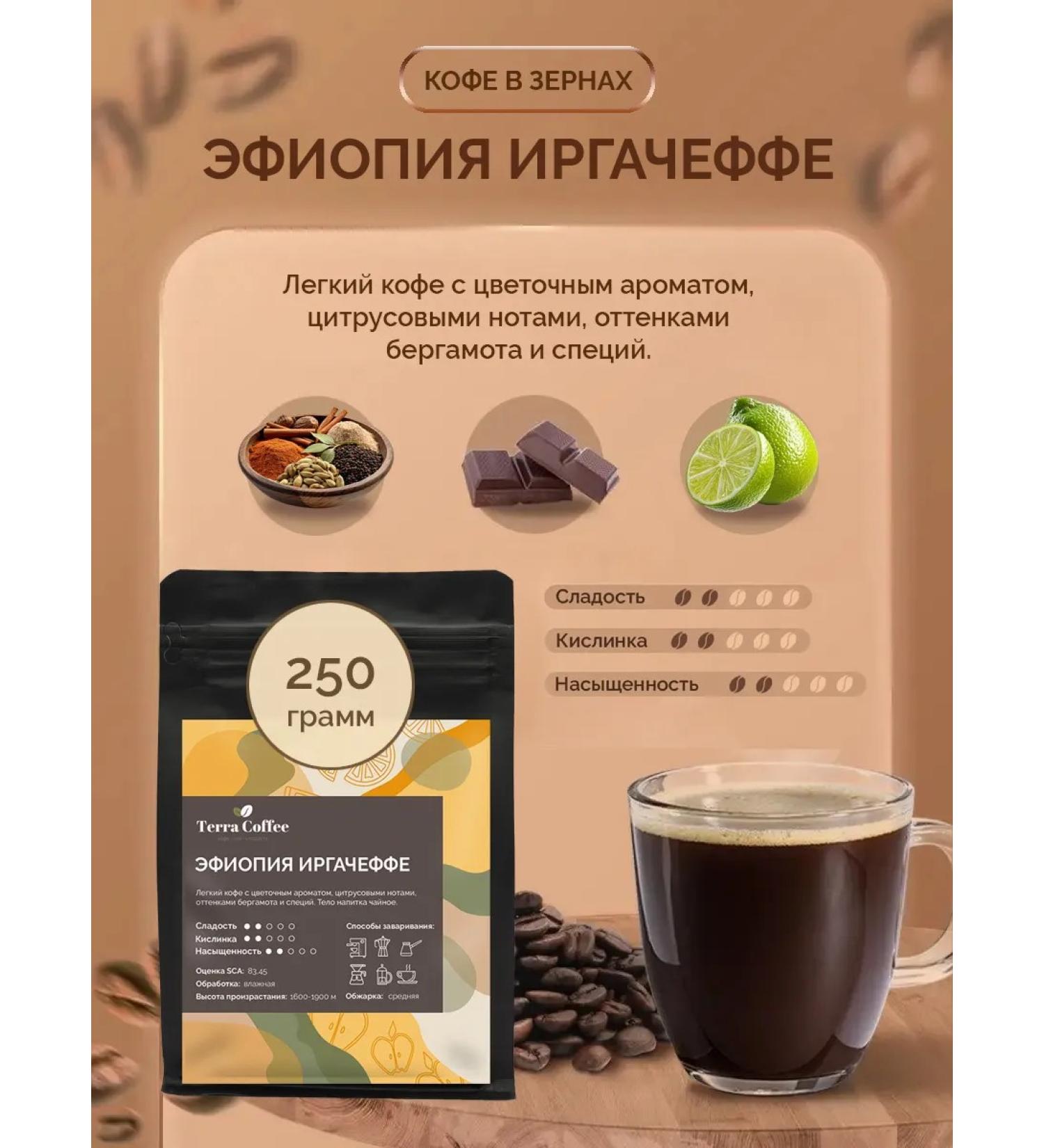 TERRA COFFEE Coffee in grains 250 g Ethiopia Irgacheffe - Buy Online on GoSupps.com