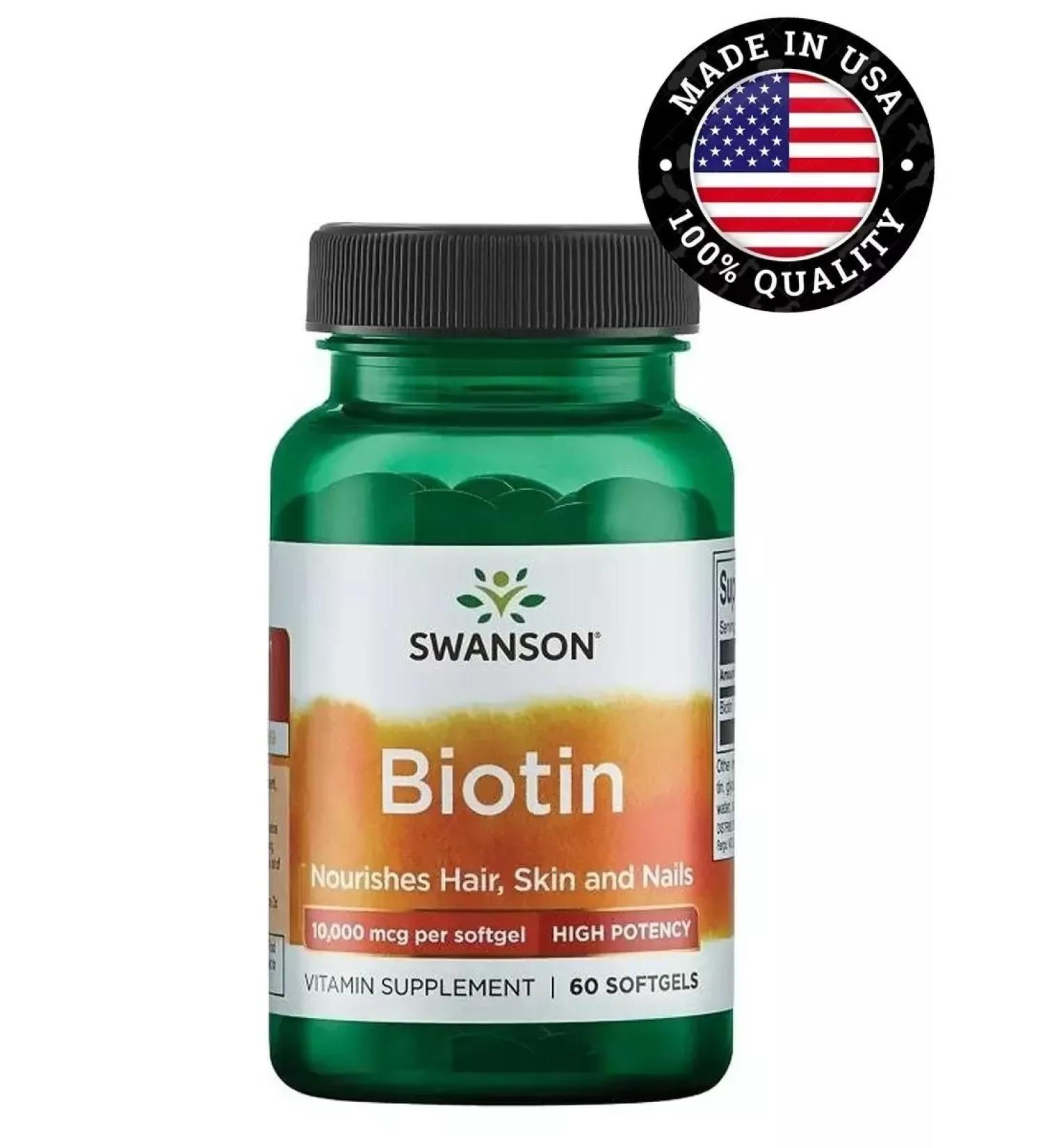 Swanson Biotin for hair skin and nails Biotin 10 000 mcg 60 kapsul - Buy Online on GoSupps.com