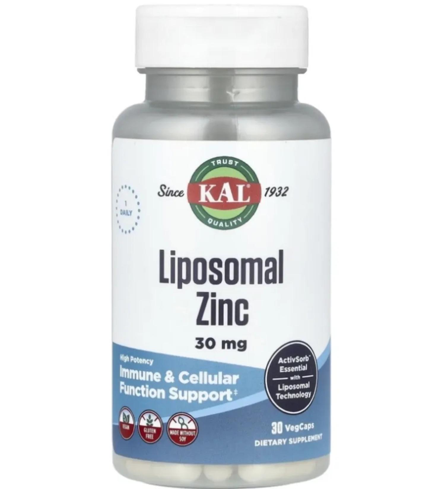 KAL Liposomal Zinc Liposomal Zinc 30 mg 30 capsules