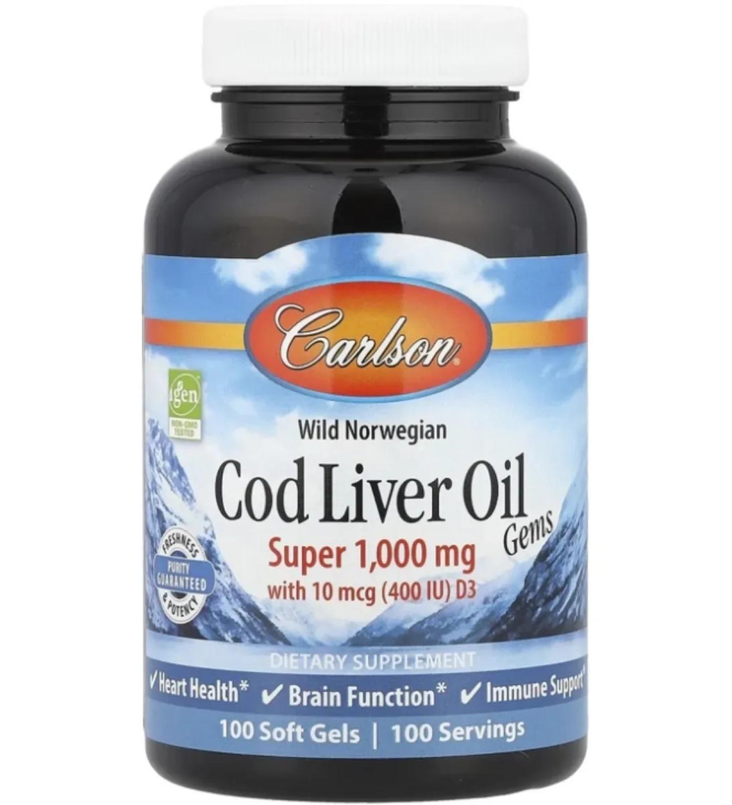 Carlson Labs Carlson Cod Liver Oil Gems omega 3 1000 mg 100 capsules