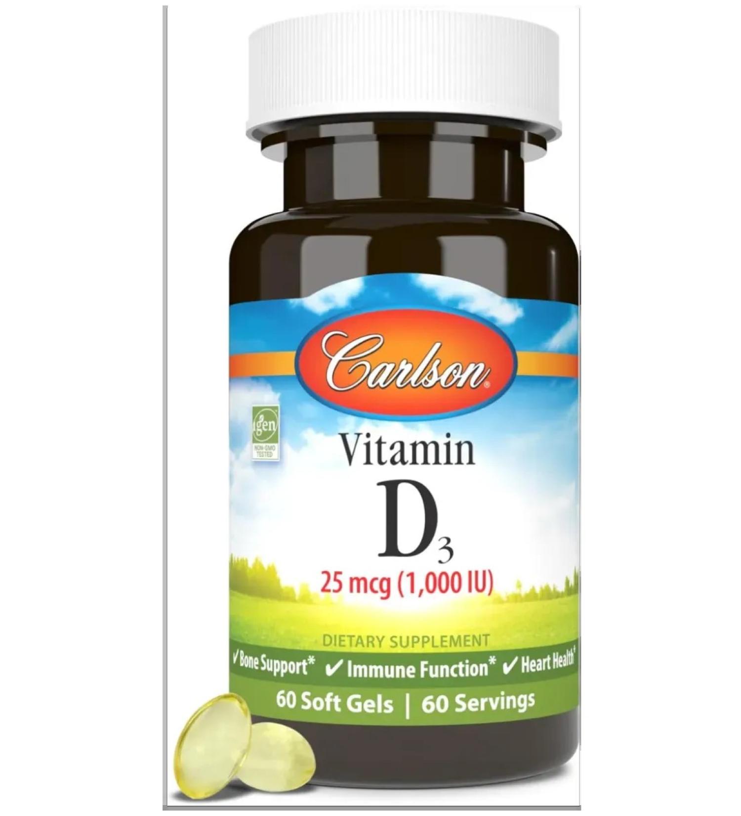 Carlson Labs Vitamin D3 1000 IU 60 Soft Gels (Vitamin D3) - Buy Online on GoSupps.com