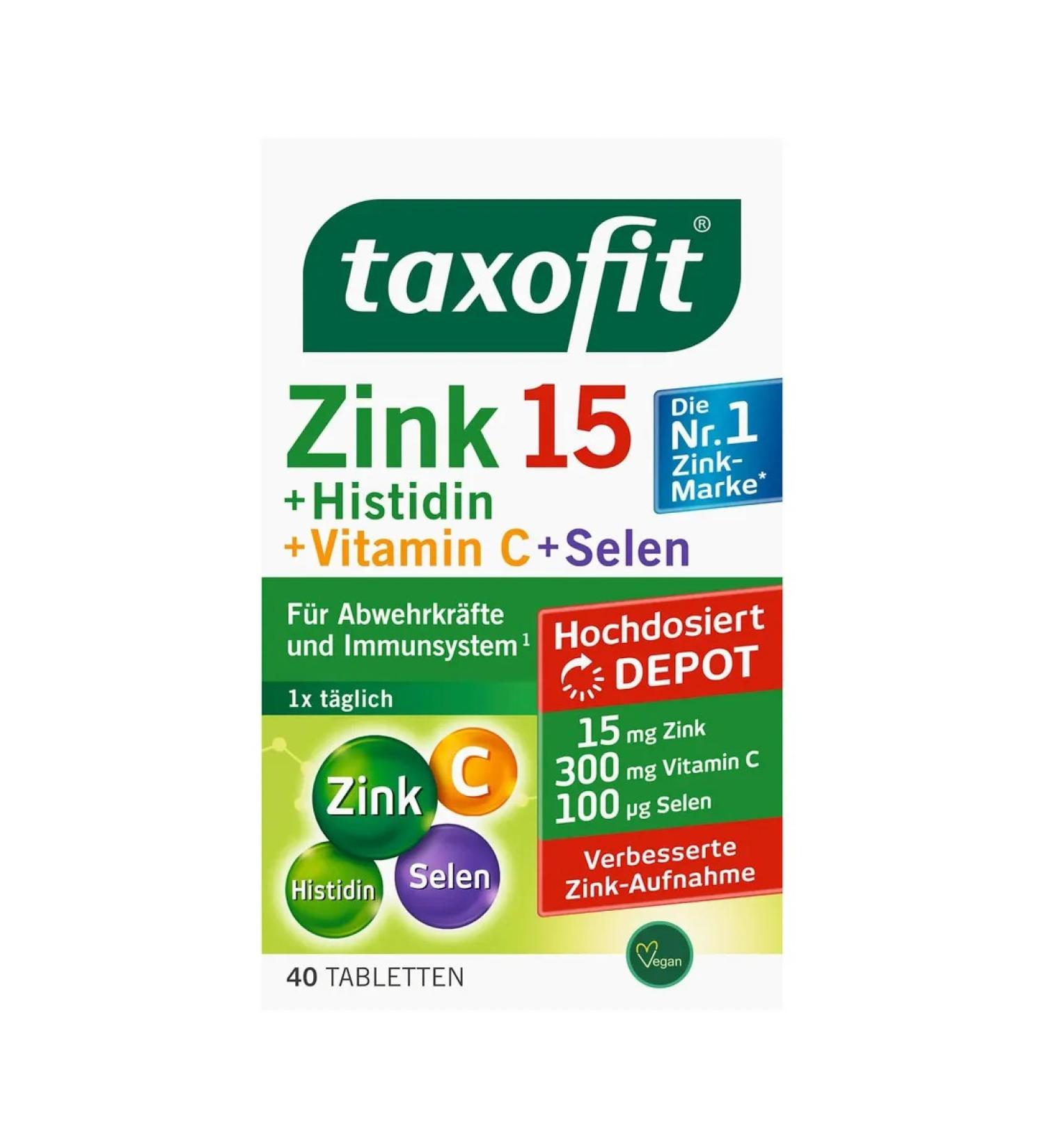 Taxofit Zinc+ histidine+ vitamin C+ selenium 40 pcs 31.2 g - Buy Online on GoSupps.com