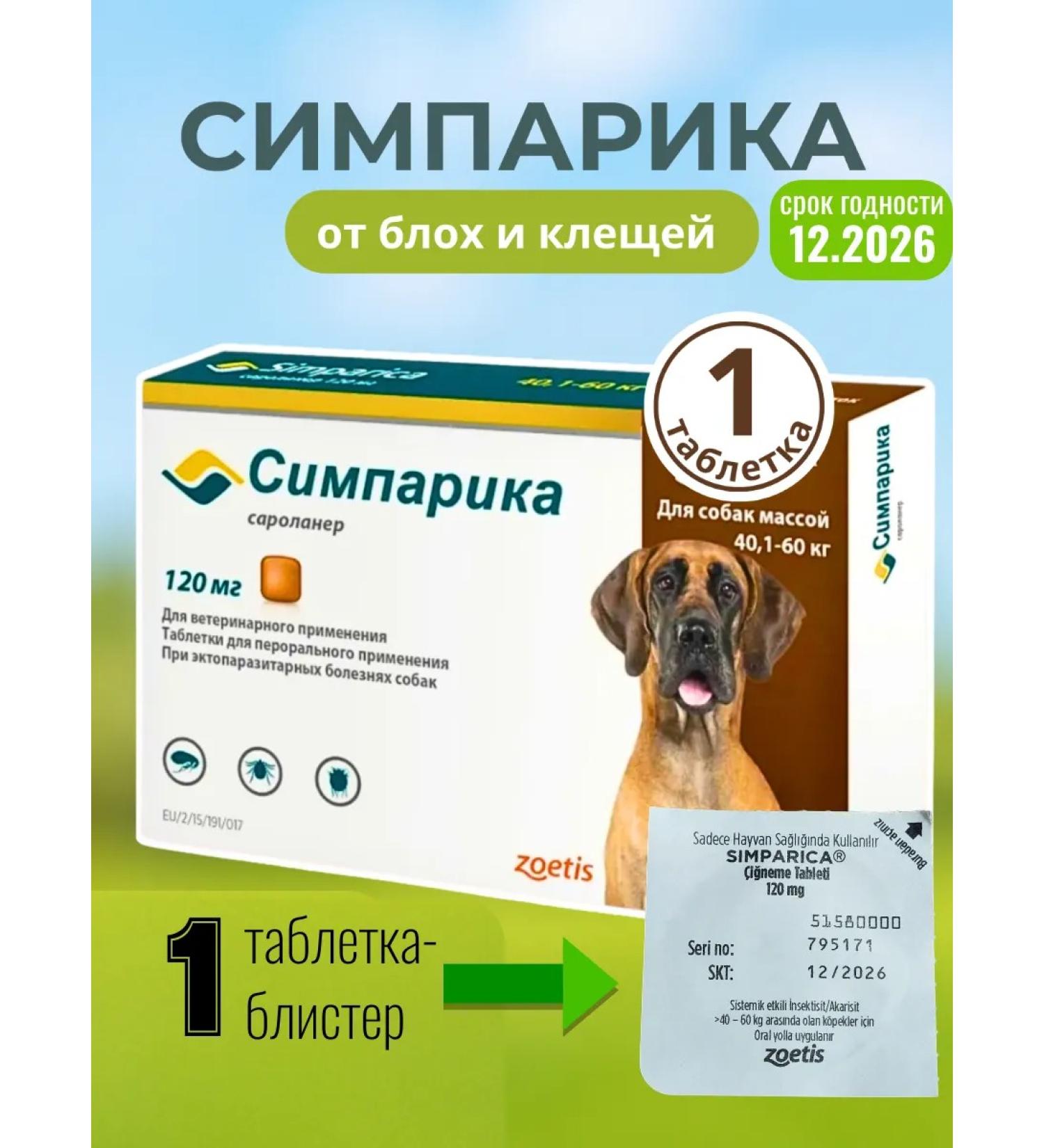 Zoetis Simeparika for dogs 40-60 kg1 tablet - Buy Online on GoSupps.com
