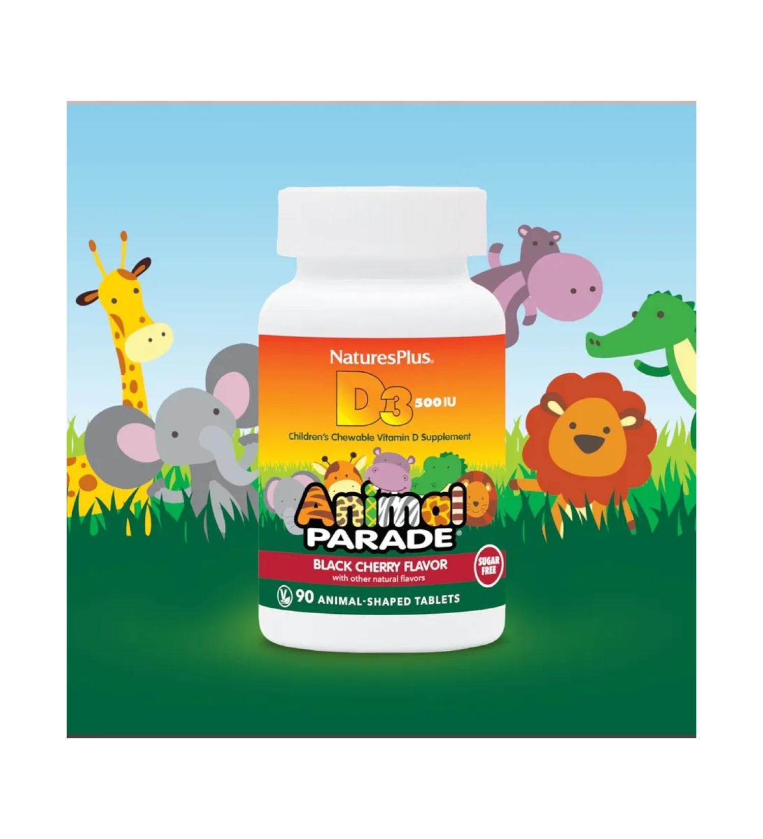 Natures Plus Vitamin D3 for children Animal Parade Vitamin D3 90 Zhev. Table