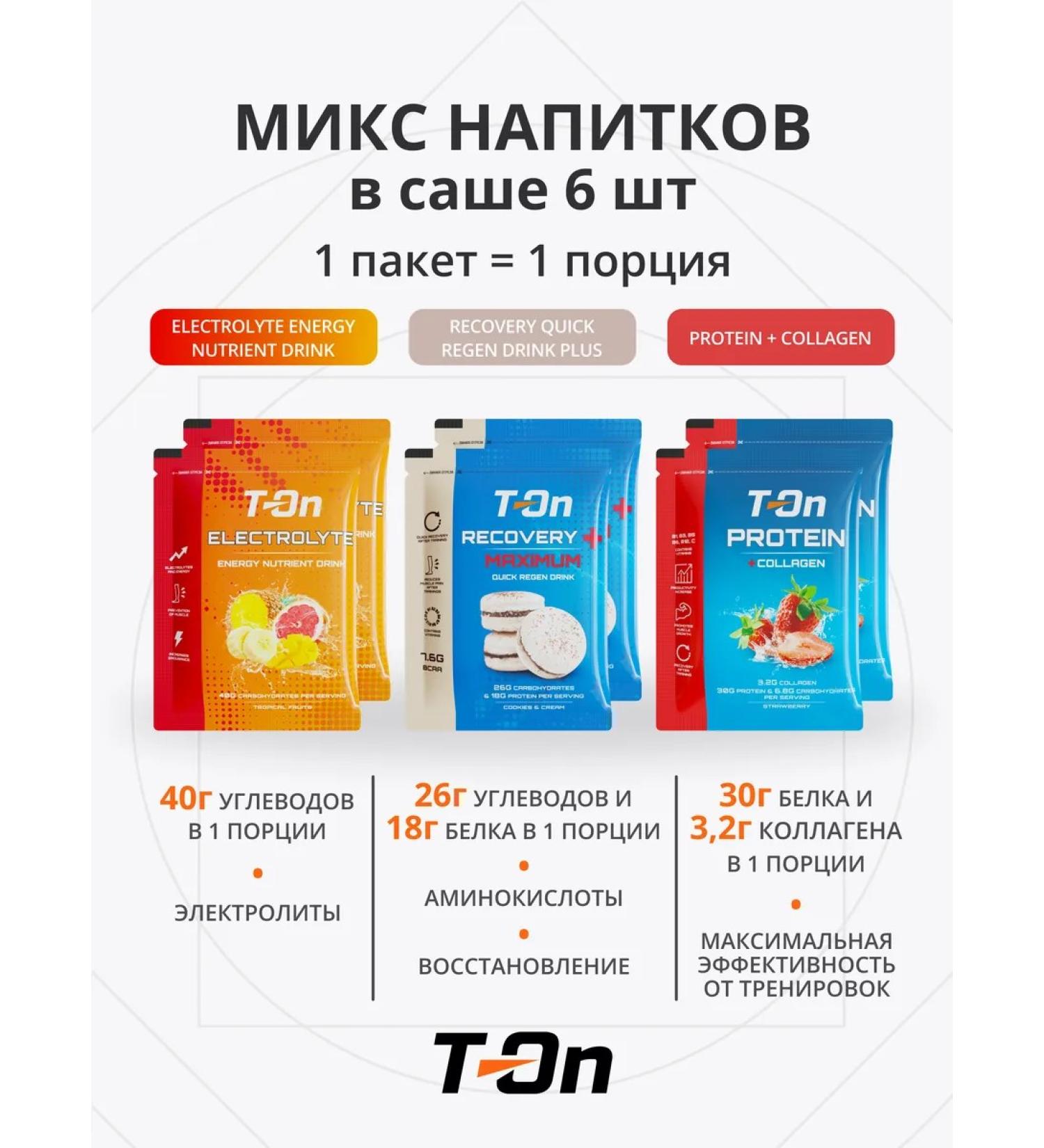 T-On Isotonic + protein + collagen recovery drink mix - Buy Online on GoSupps.com