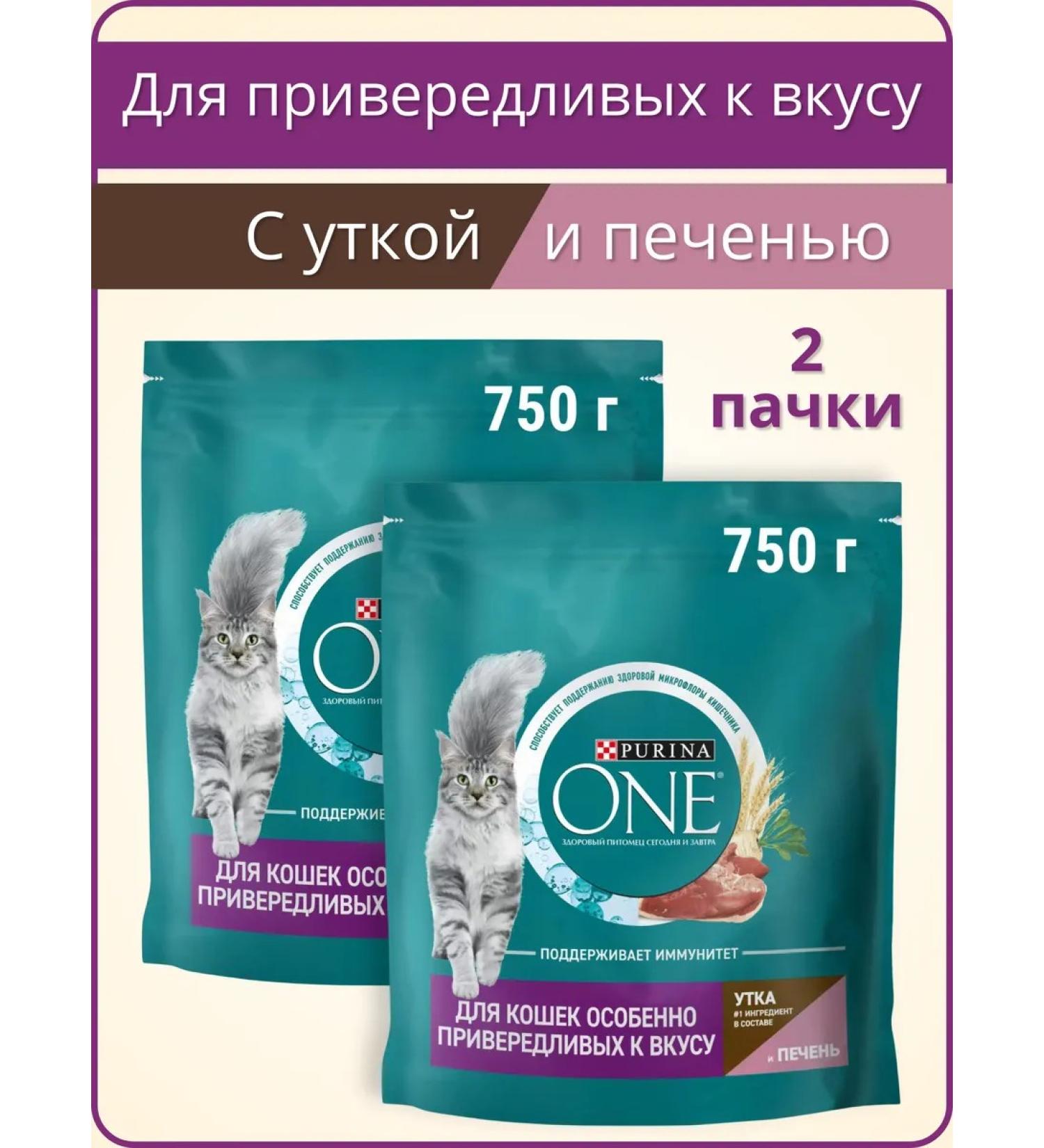 PURINA ONE Dry feed for fastidious cats duck+liver 750g. 2pcs - Buy Online on GoSupps.com