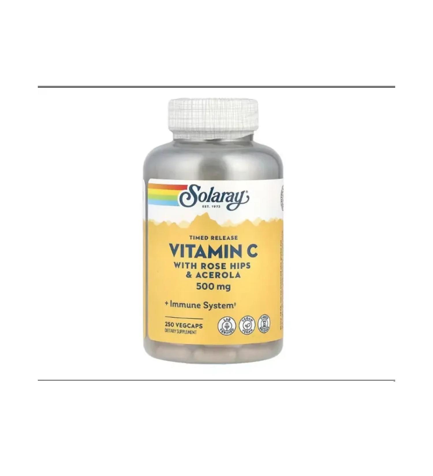 Solaray Vitamin C Rose Hips & Acerola 500 mg 250 capsules