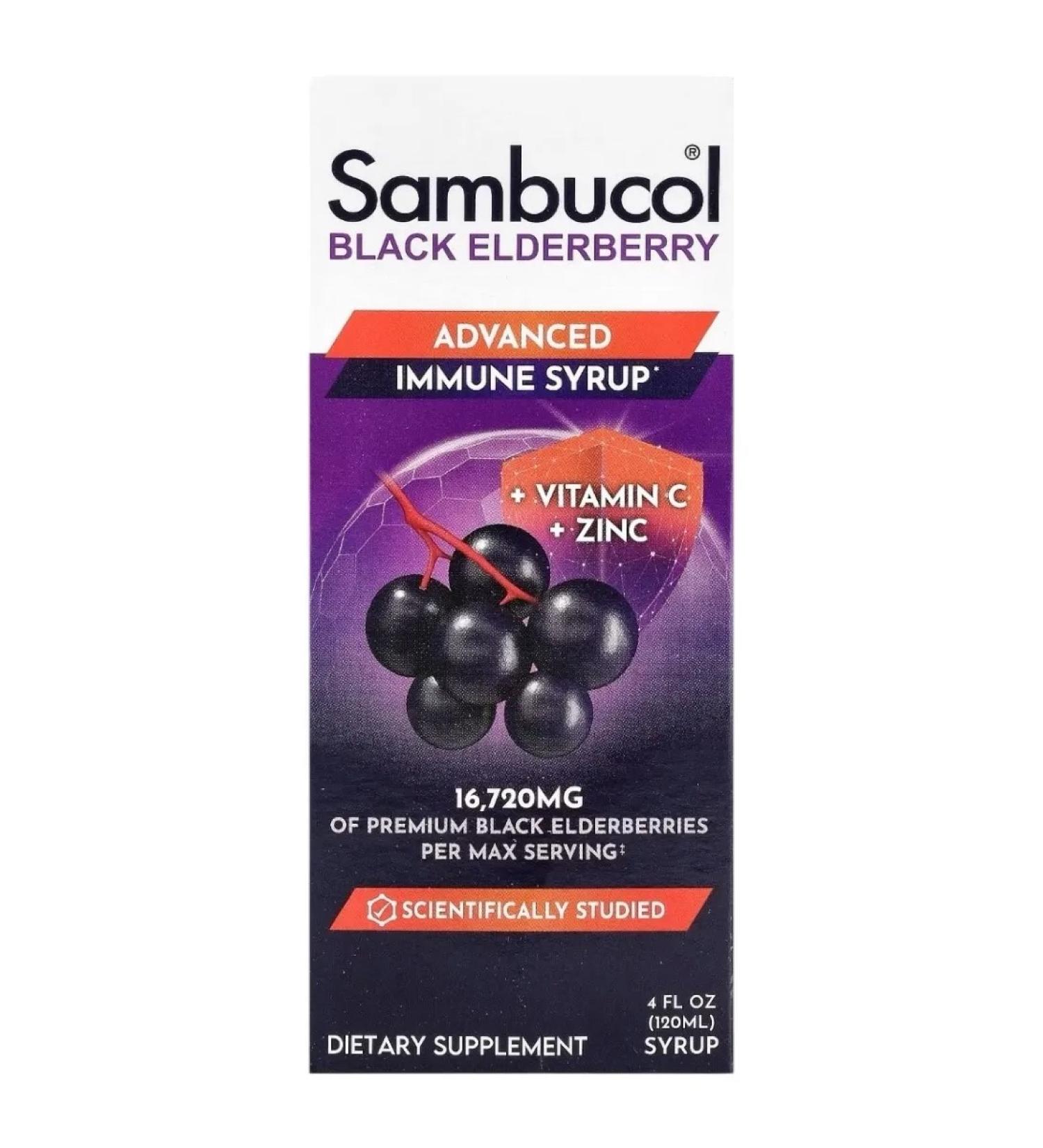 Sambucol Black elderberry sir with vitamin C and zinc 120 ml - Buy Online on GoSupps.com