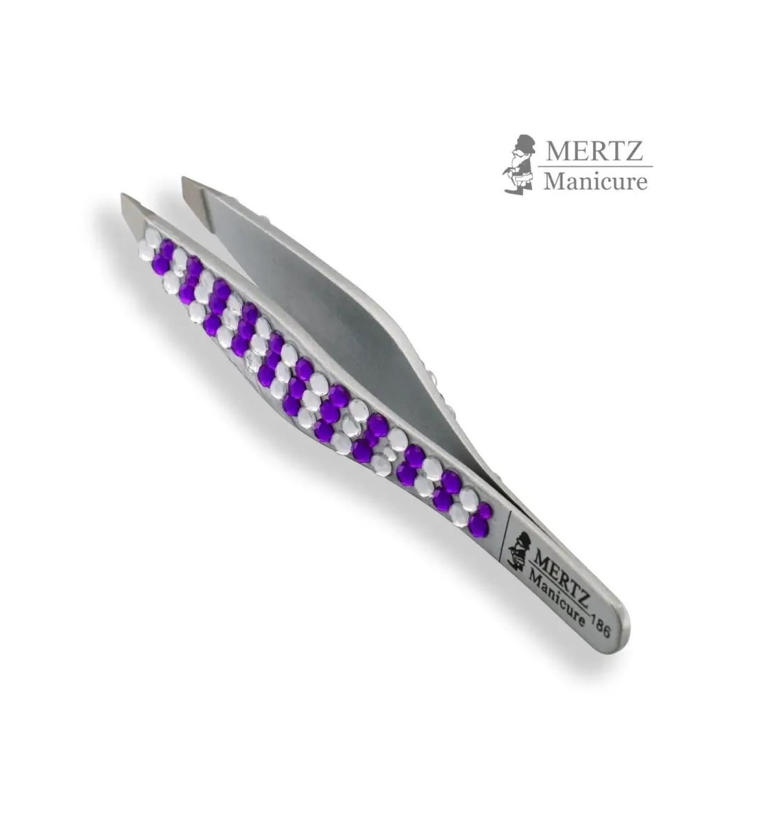 MERTZ Diagonal tweezers with decor and rhinestones for eyebrows