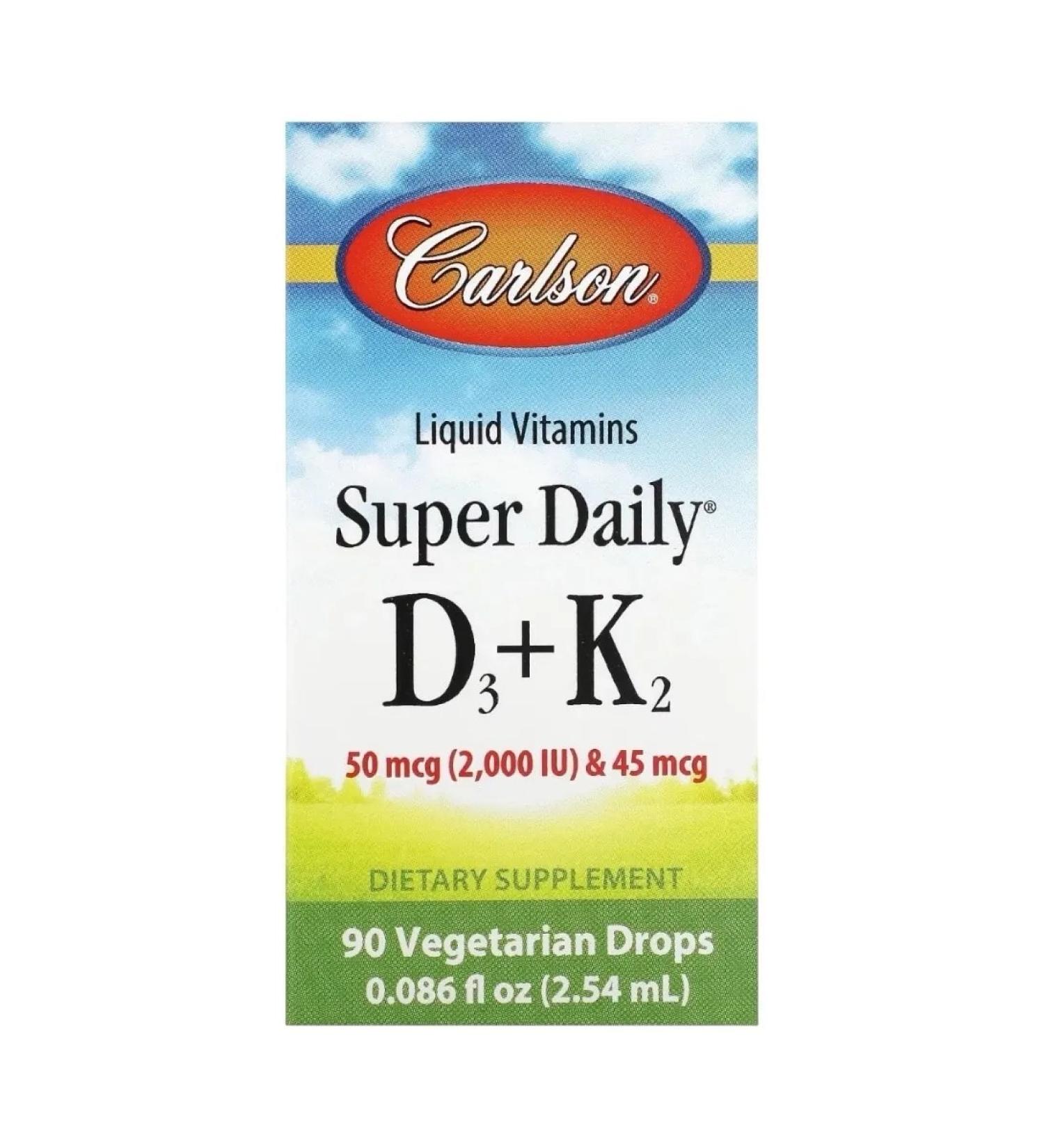 Carlson Vitamins D3 + K2 2000 ME Super Daily 2.54 ml - Buy Online on GoSupps.com