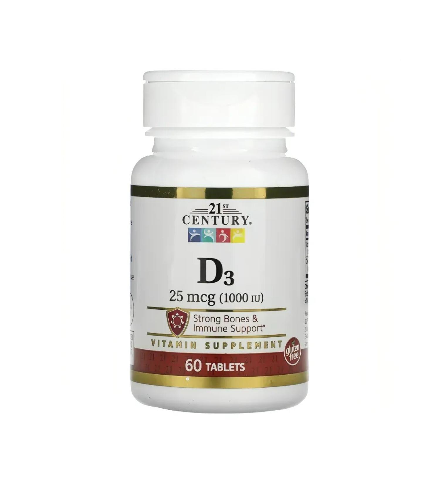 21st Century Vitamins Vitamin D3 21st century 25 MCG (1.000 IU) 60 Tablets - Buy Online on GoSupps.com