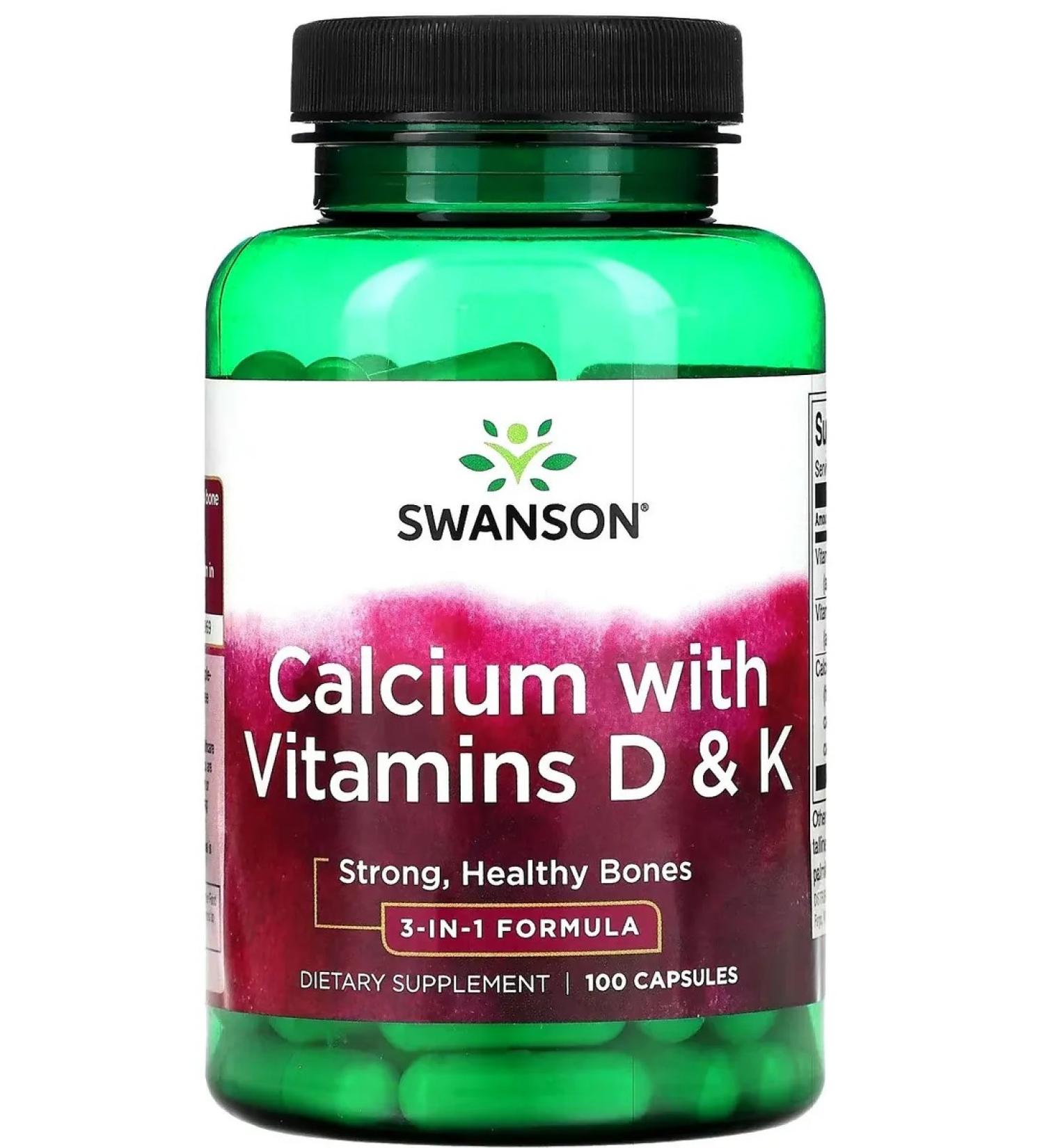 Swanson (USA) Calcium with Vitamins D&K 3in-1 Formula 100caps Swanson - Buy Online on GoSupps.com