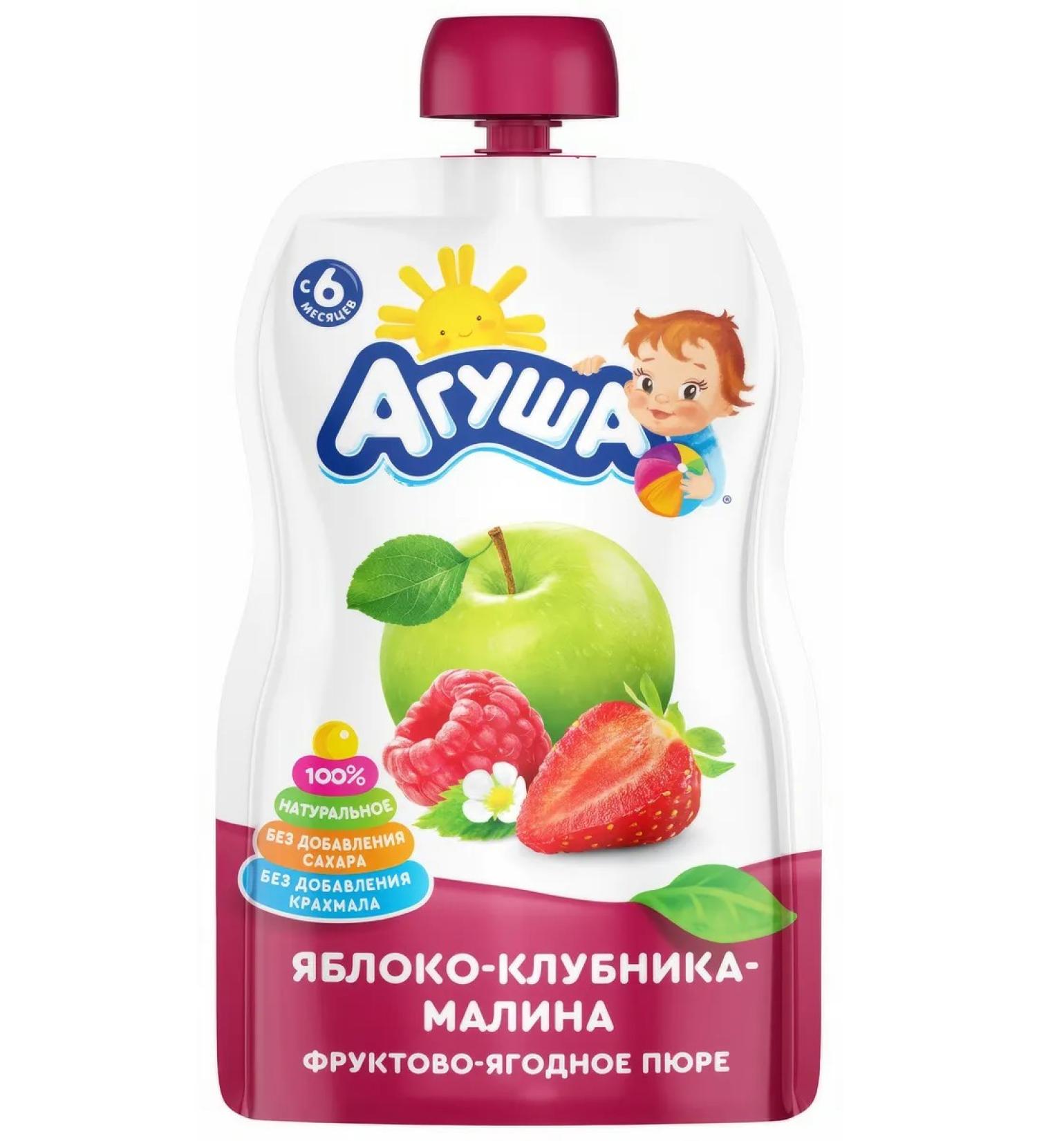 AGUSHA Puree fruit apple-club-raspberry 90g x 10pcs - Buy Online on GoSupps.com