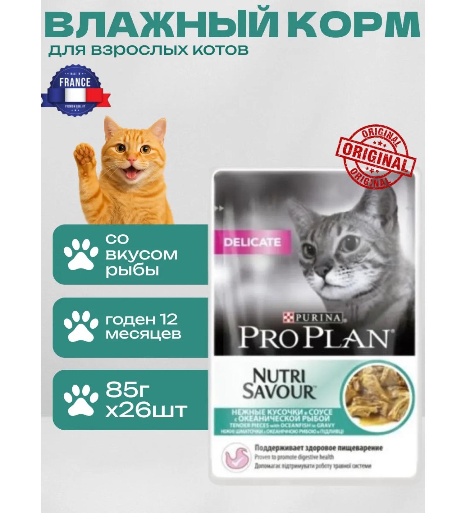PRO PLAN Delicat (ocean. Fish in sauce) 85 g x 26 pcs - Buy Online on GoSupps.com