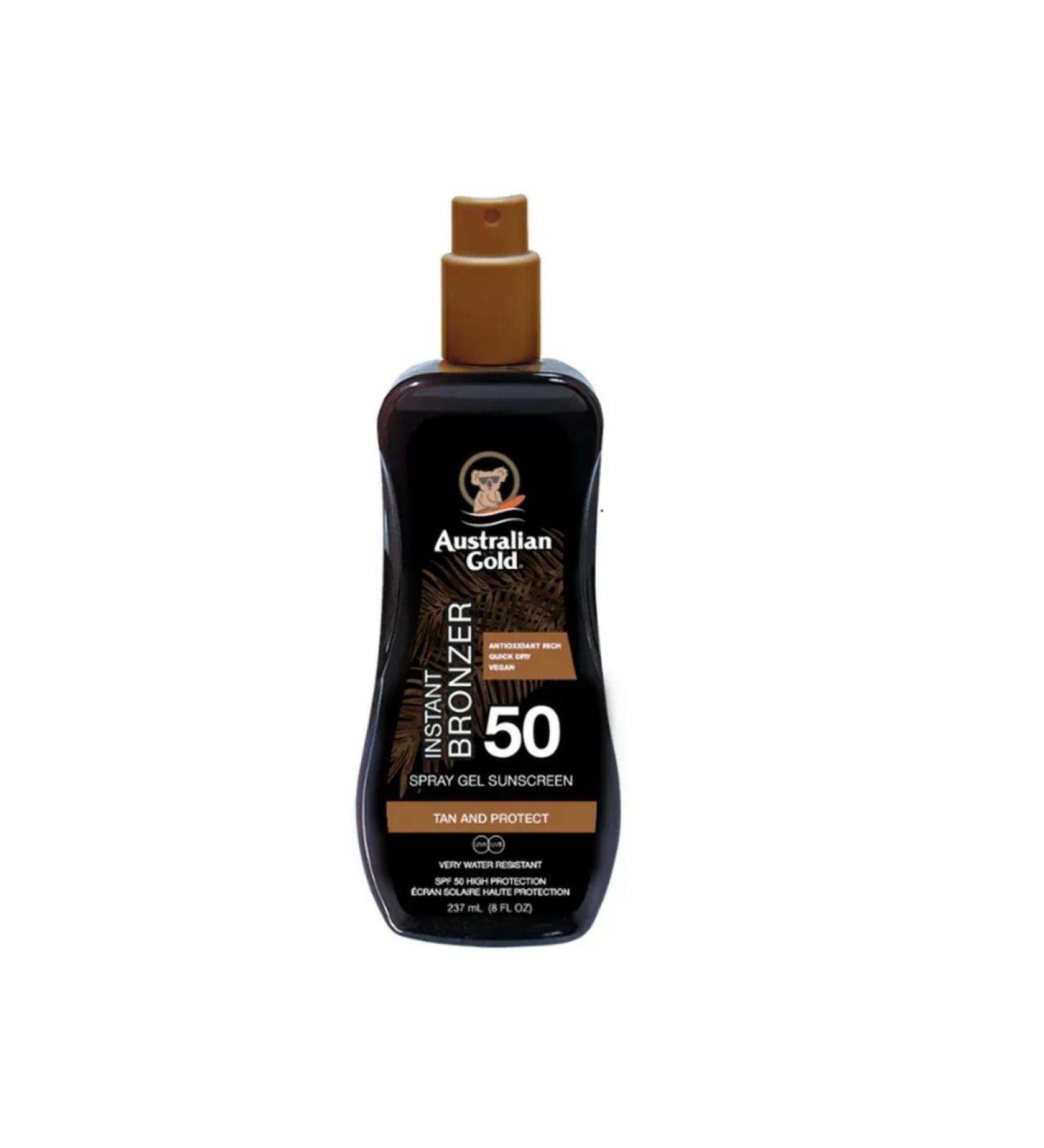 Australian Gold Spray gel with bronzer SPF 50 237 ml - Buy Online on GoSupps.com