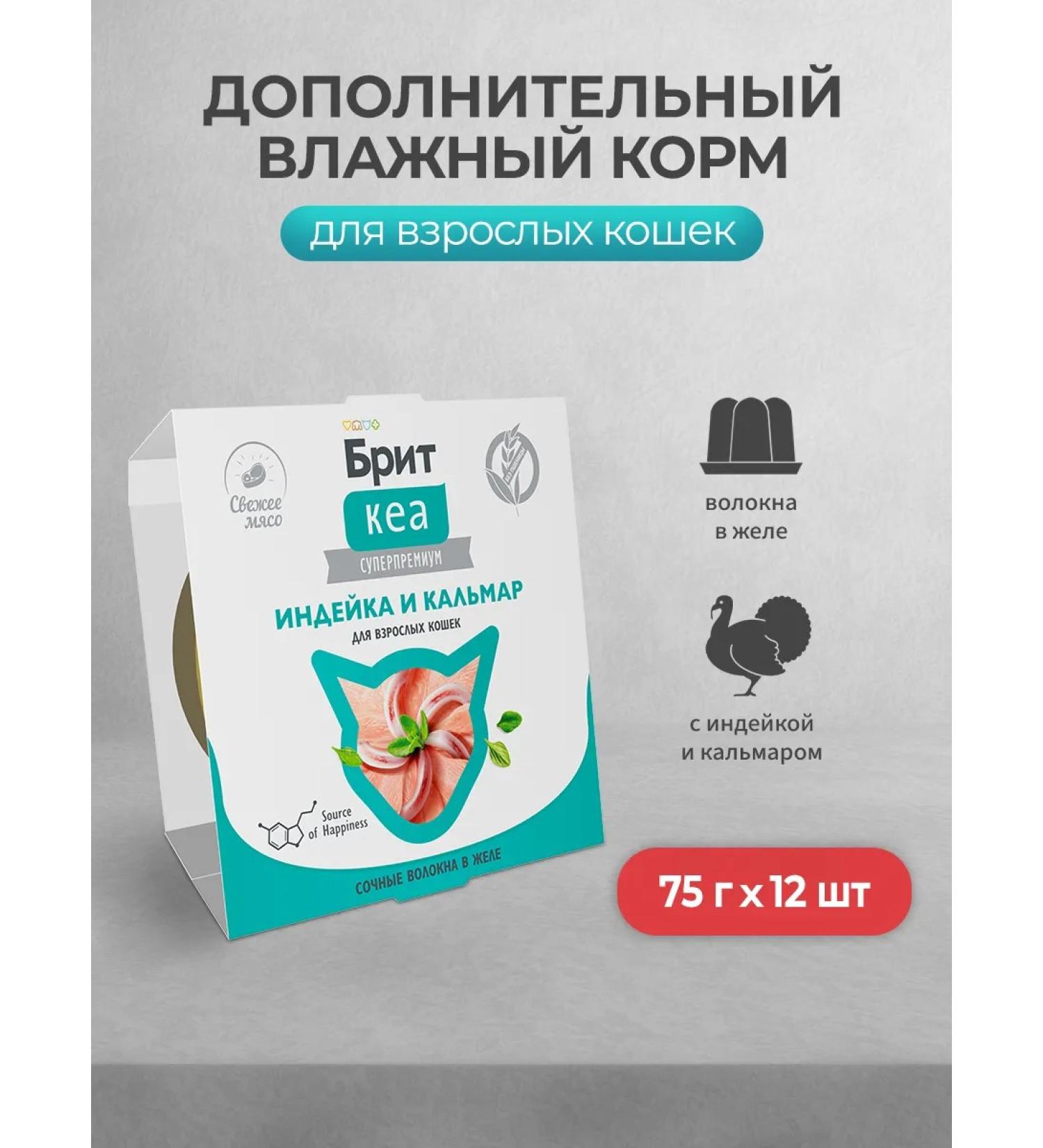 Brit Wet additional. Cat food turkey squid - 75 g x 12 pcs - Buy Online on GoSupps.com