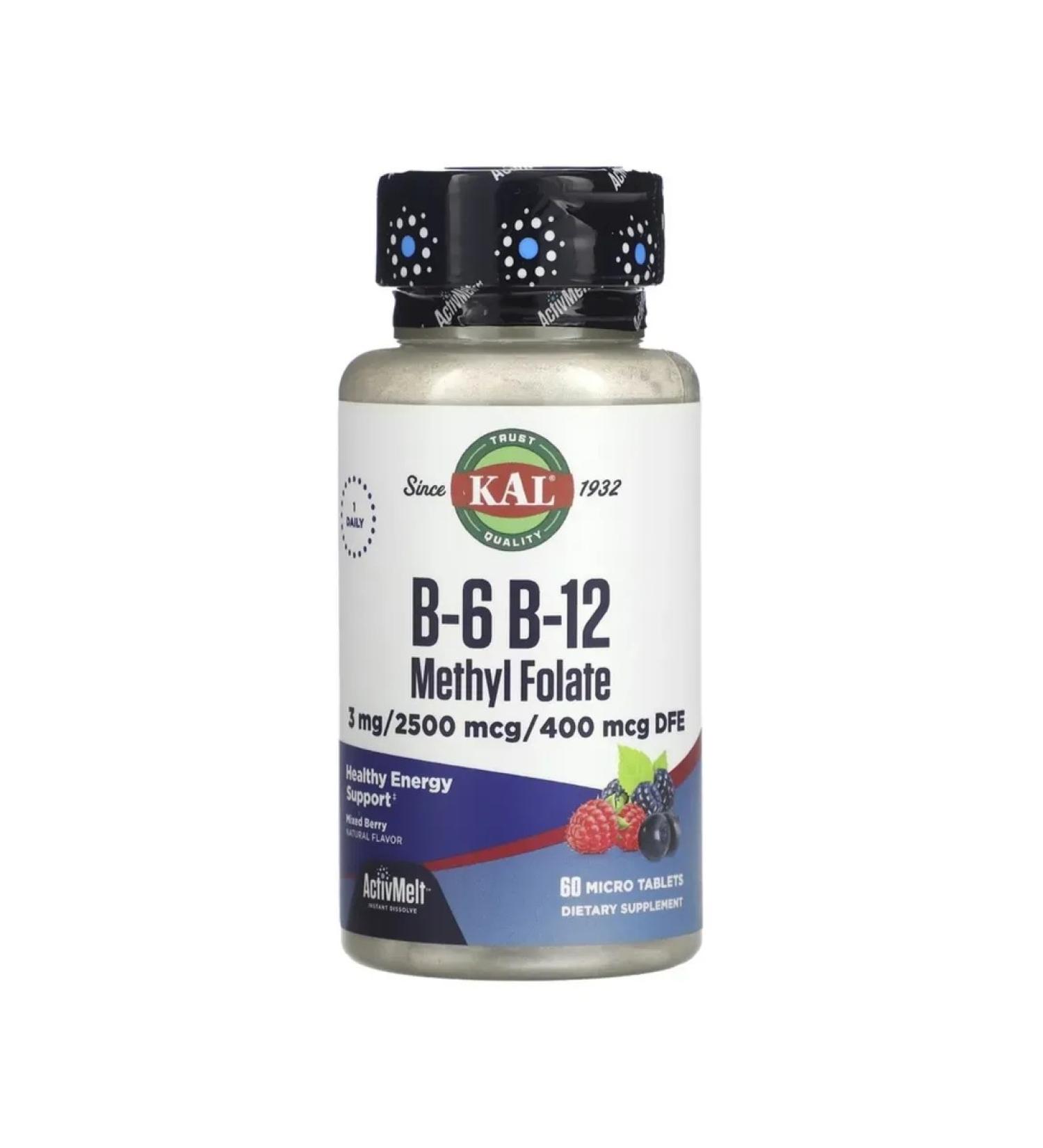 KAL Vitamins B-6 B-12 Methyl Flate DFE 60 tablets