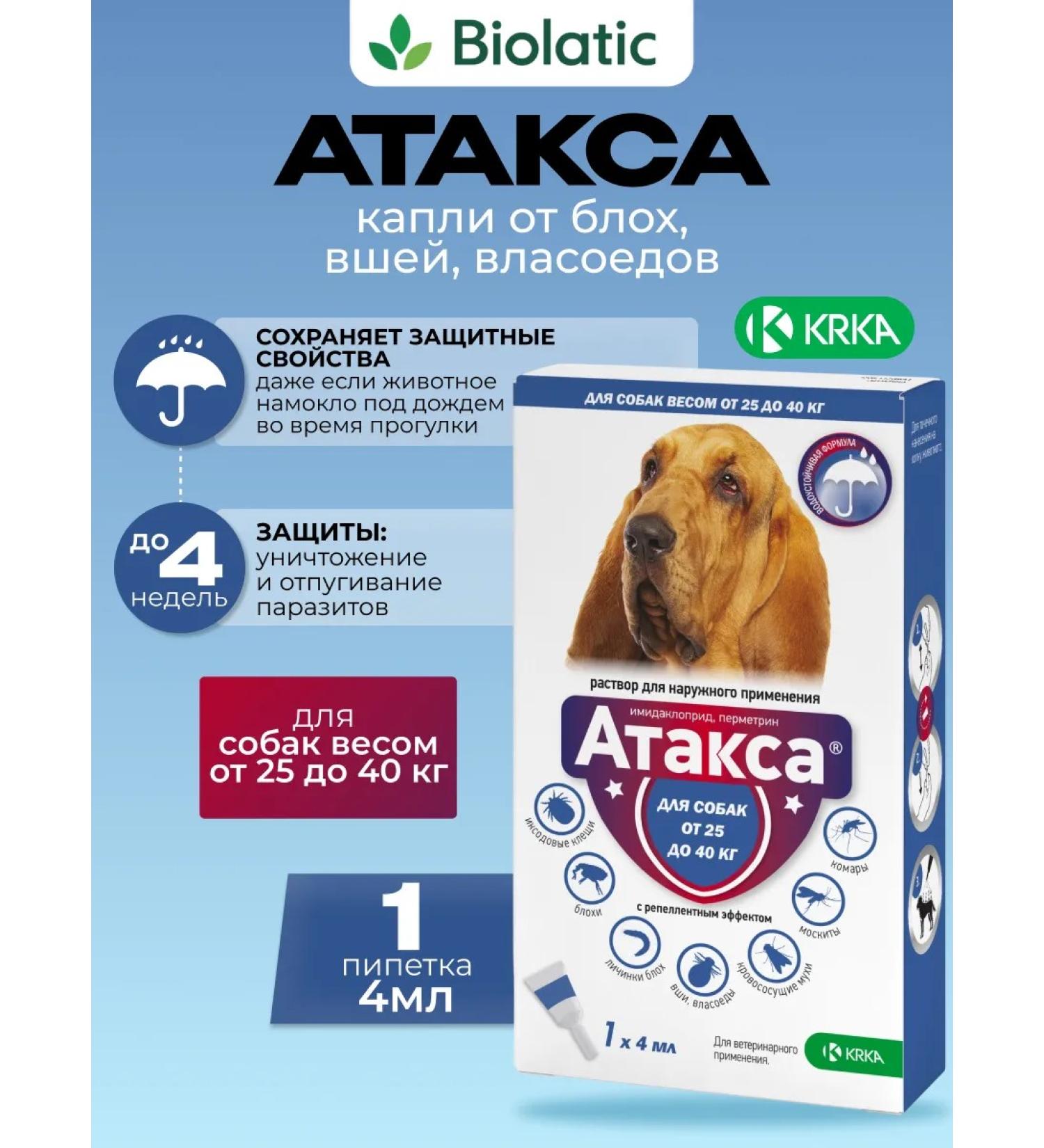 KRKA Attack drops on a dog's withers 25 to 40 kg 4 ml of PIP 1 pcs - Buy Online on GoSupps.com