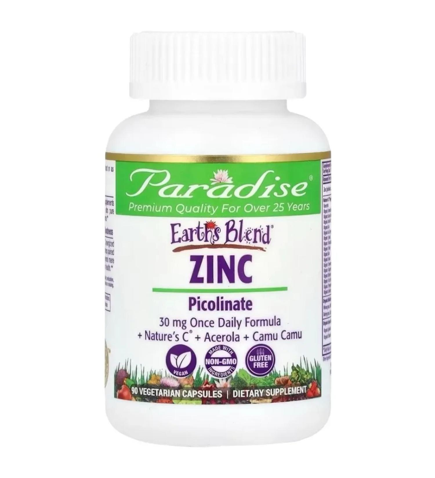 Paradise Herbs Earth's Blend zinc picoline 90 vegetarian capsules
