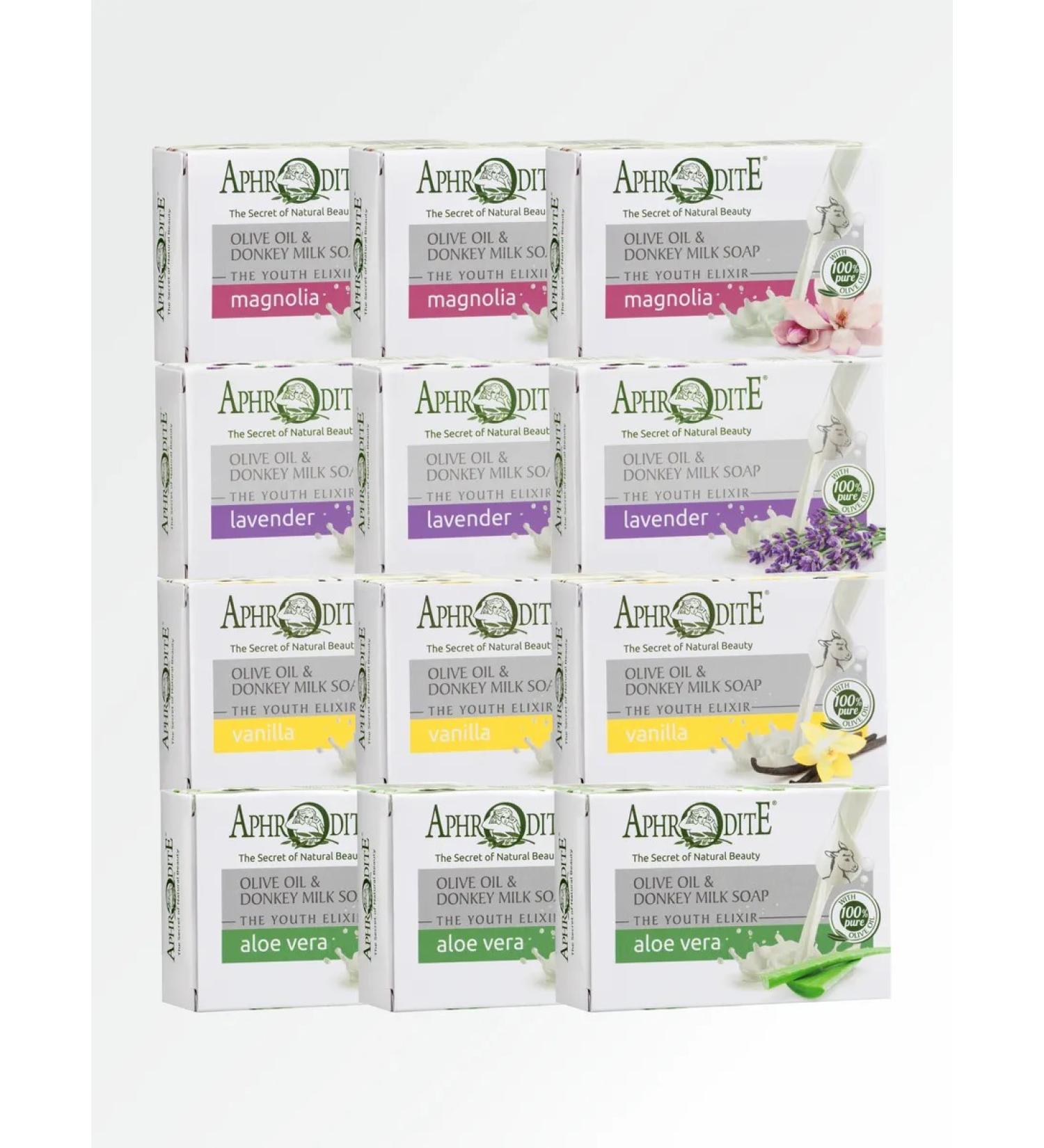 Aphrodite Olive -soap natural with donkey milk set 12x85 gr. - Buy Online on GoSupps.com