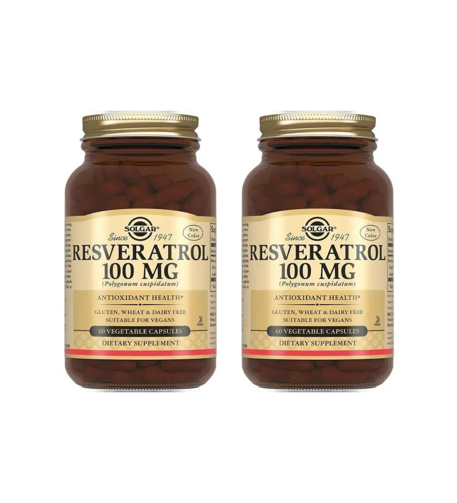SOLGAR Resveratrol 100 Mg 60 capsules (775 mg) x 2 un