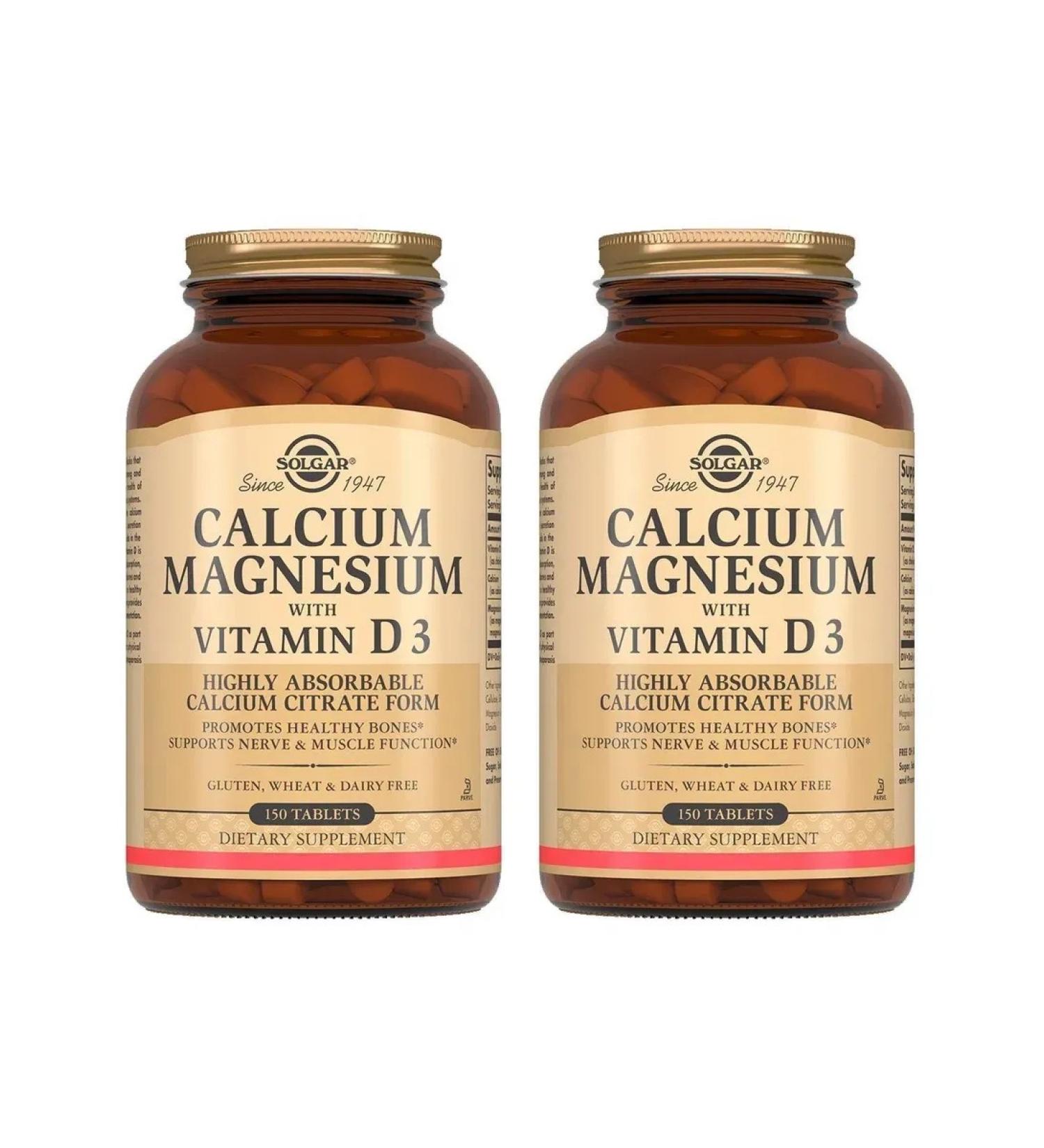 SOLGAR Calcium Magnesium with Vitamin D3 150 tab (1571 mg) x 2 un - Buy Online on GoSupps.com