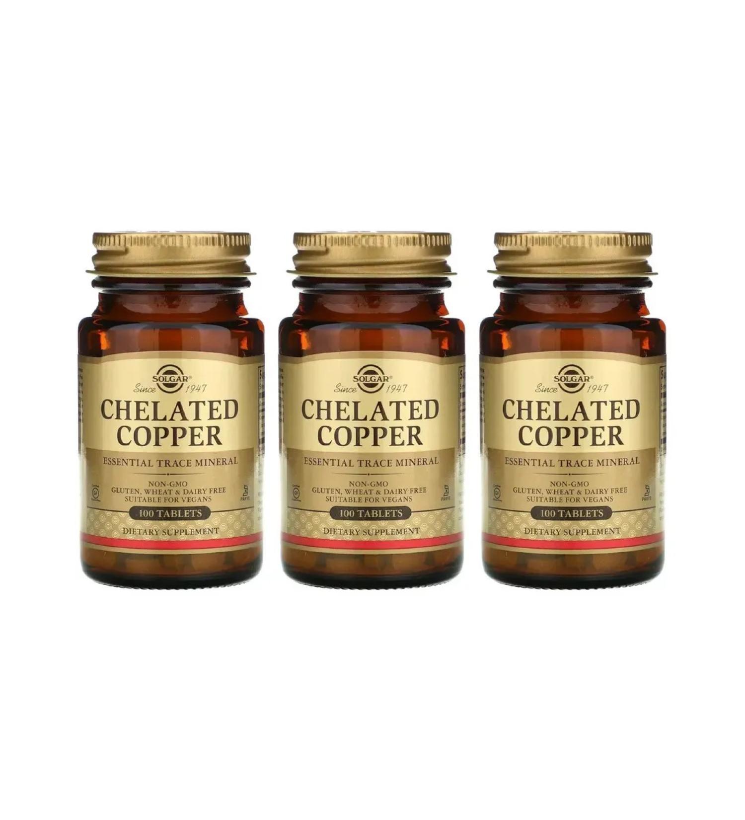 SOLGAR Chelated Copper (copper Helat) 100 tablets (400 mg) x 3 units