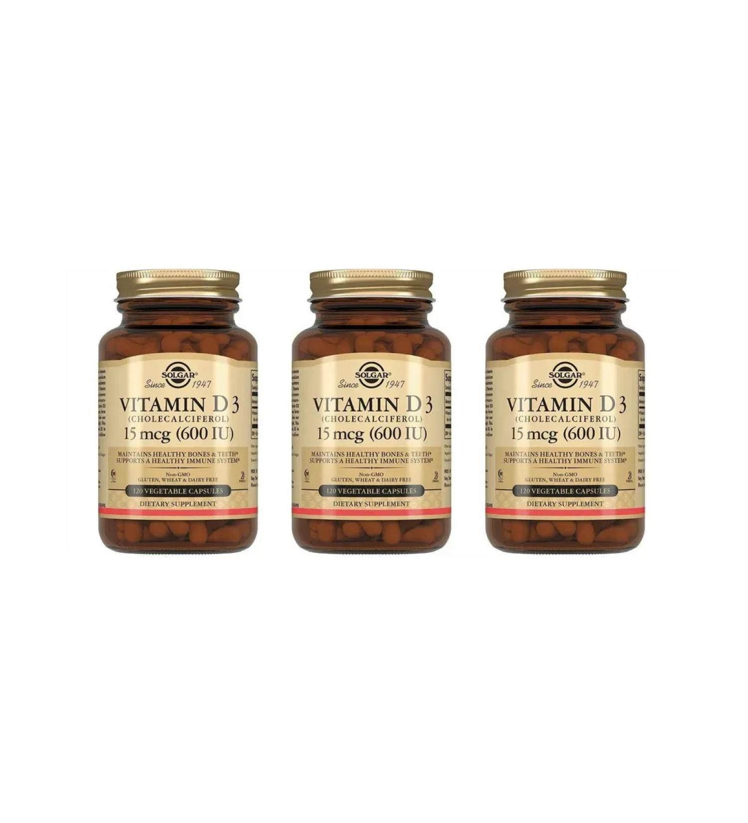 SOLGAR Vitamin D3 600 ME 120 capsules (240 mg) x 3 l