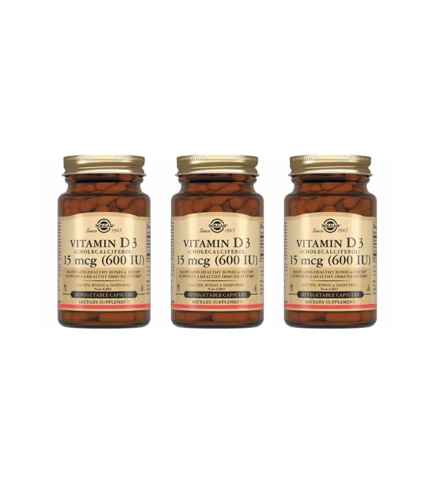 SOLGAR Vitamin D3 600 ME 60 capsules (240 mg) x 3 l