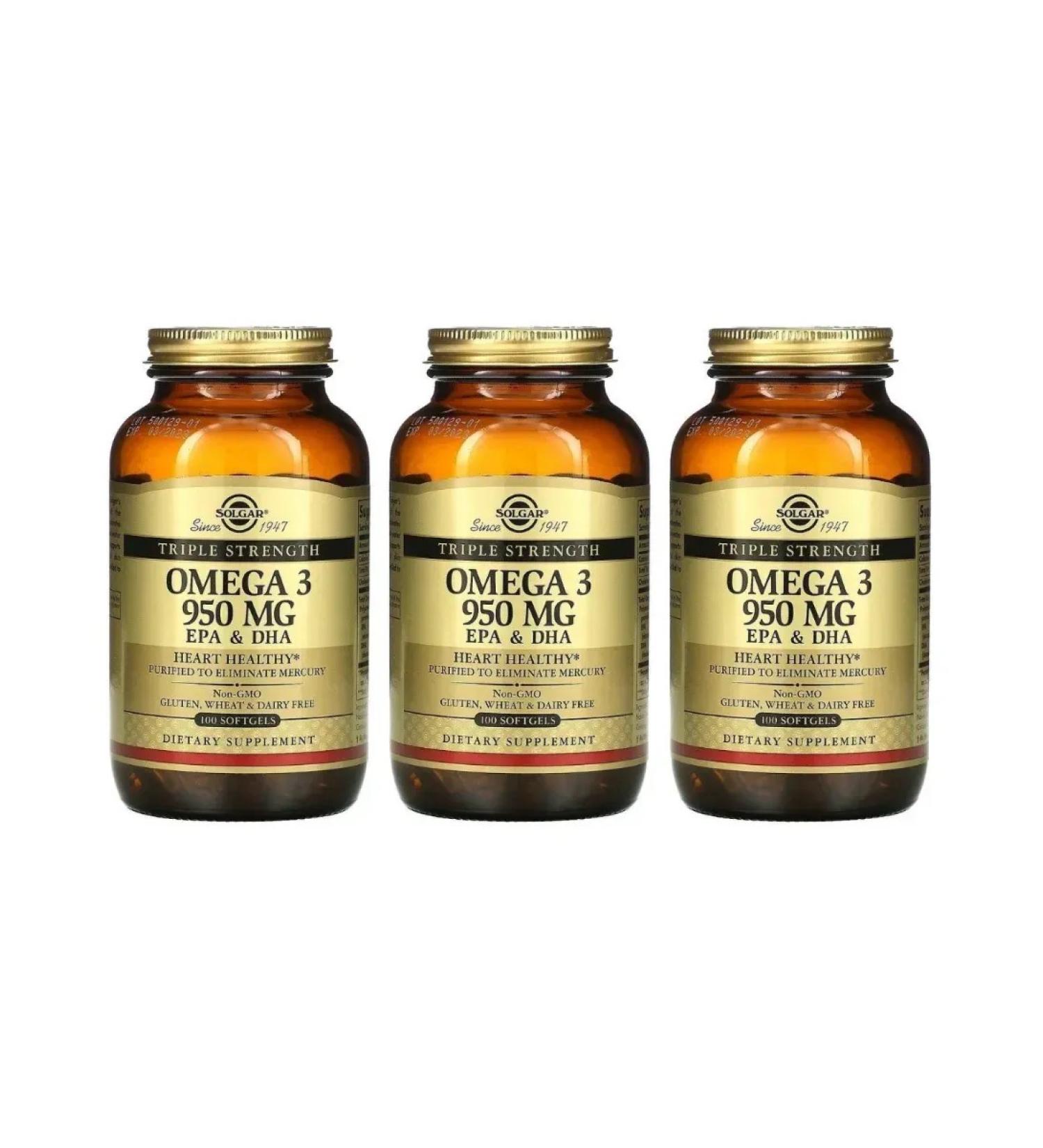 SOLGAR Omega-3 950 Mg ERA & DHA 100 capsules (1950 mg) x 3 units - Buy Online on GoSupps.com