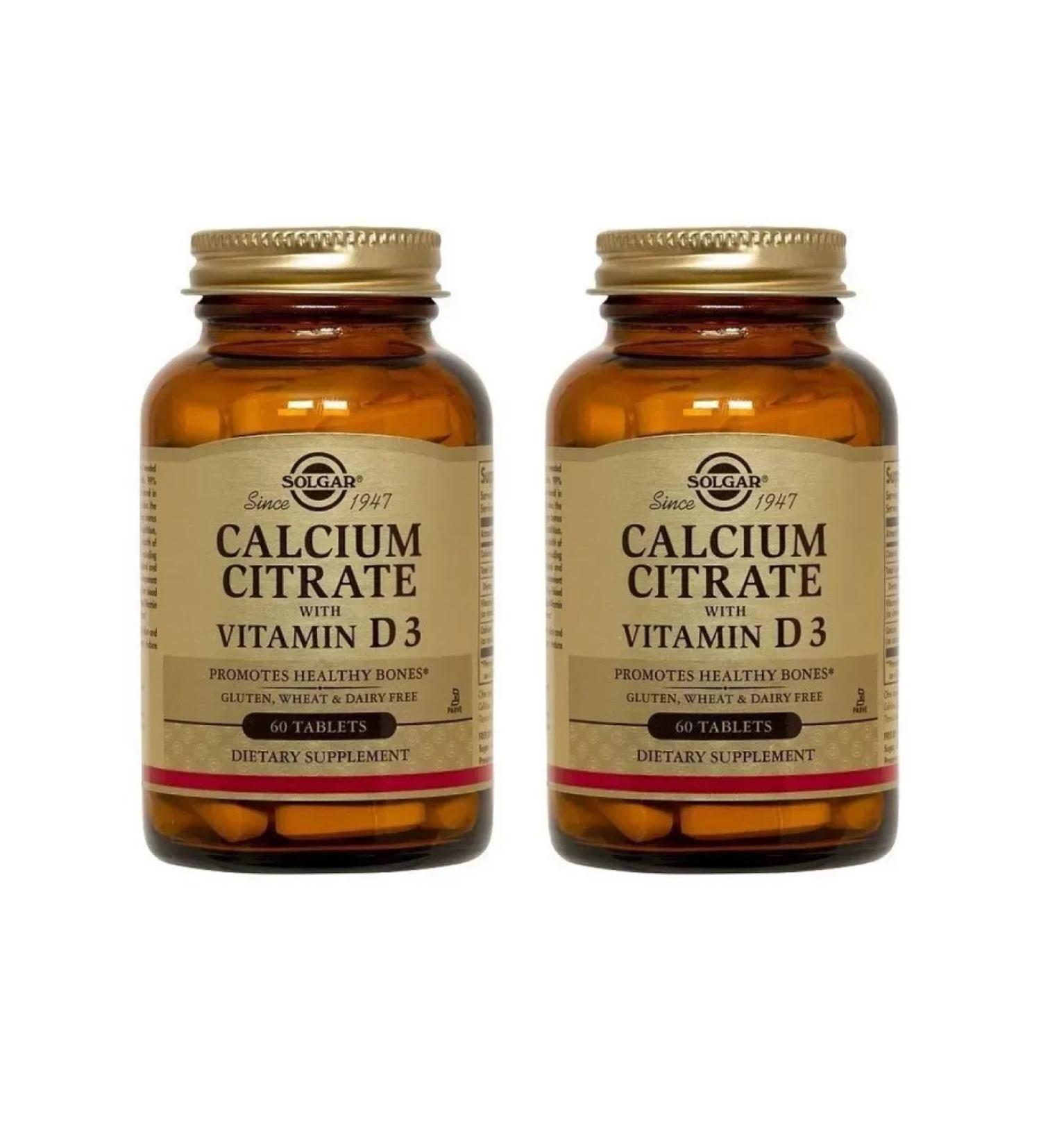 SOLGAR Calcium citrate with vitamin D3 60 Tab (1602mg) x 2 units - Buy Online on GoSupps.com