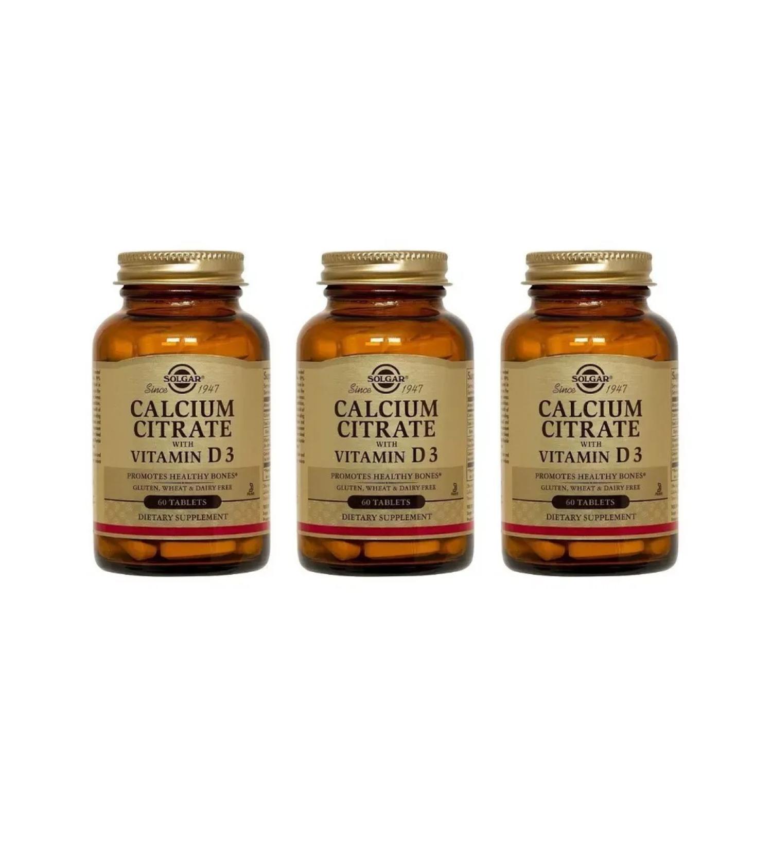 SOLGAR Calcium citrate with vitamin D3 60 Tab (1602mg) x 3 - Buy Online on GoSupps.com