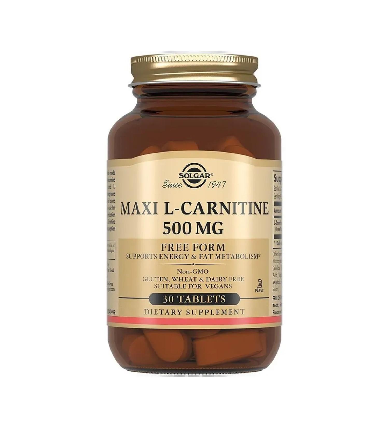SOLGAR Maxi L-Carnitine 500 Mg 30 tablets (1100 mg)