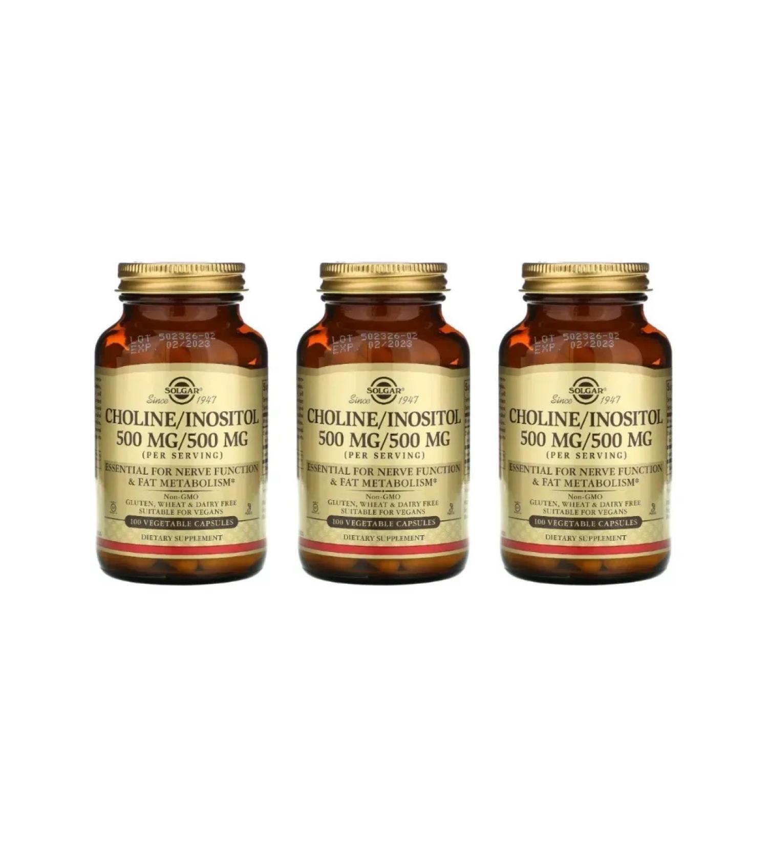 SOLGAR Choline Inositol 500 Mg 500 Mg 100 capsules (1040 mg) x 3 units - Buy Online on GoSupps.com