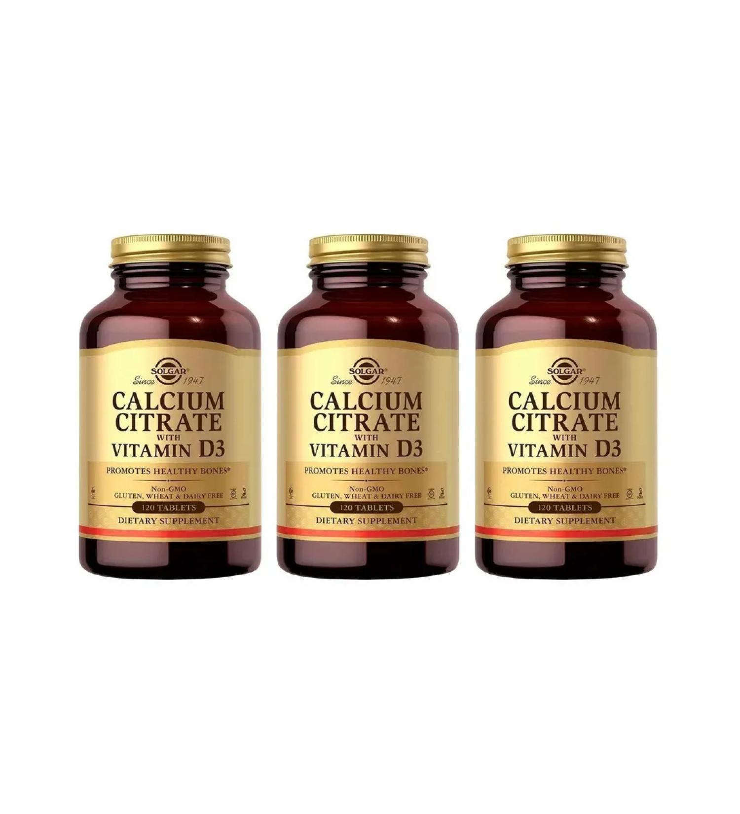 SOLGAR Calcium Citrate with Vitamin D3 120 Tab (1602 mg) x 3 units