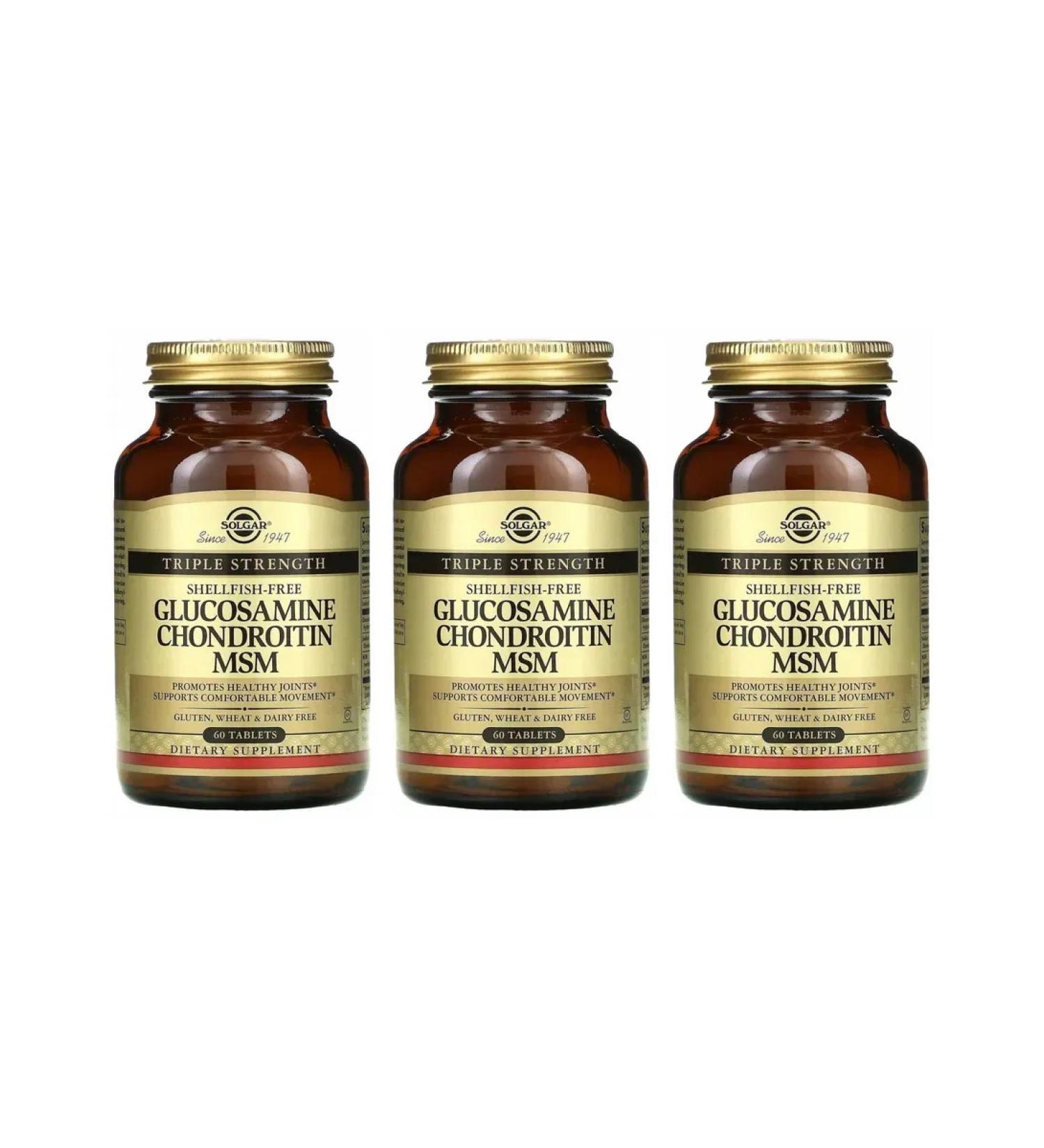 SOLGAR Glucosamine Chondroitin MSM 60 tablets (2090 mg) x 3 units - Buy Online on GoSupps.com