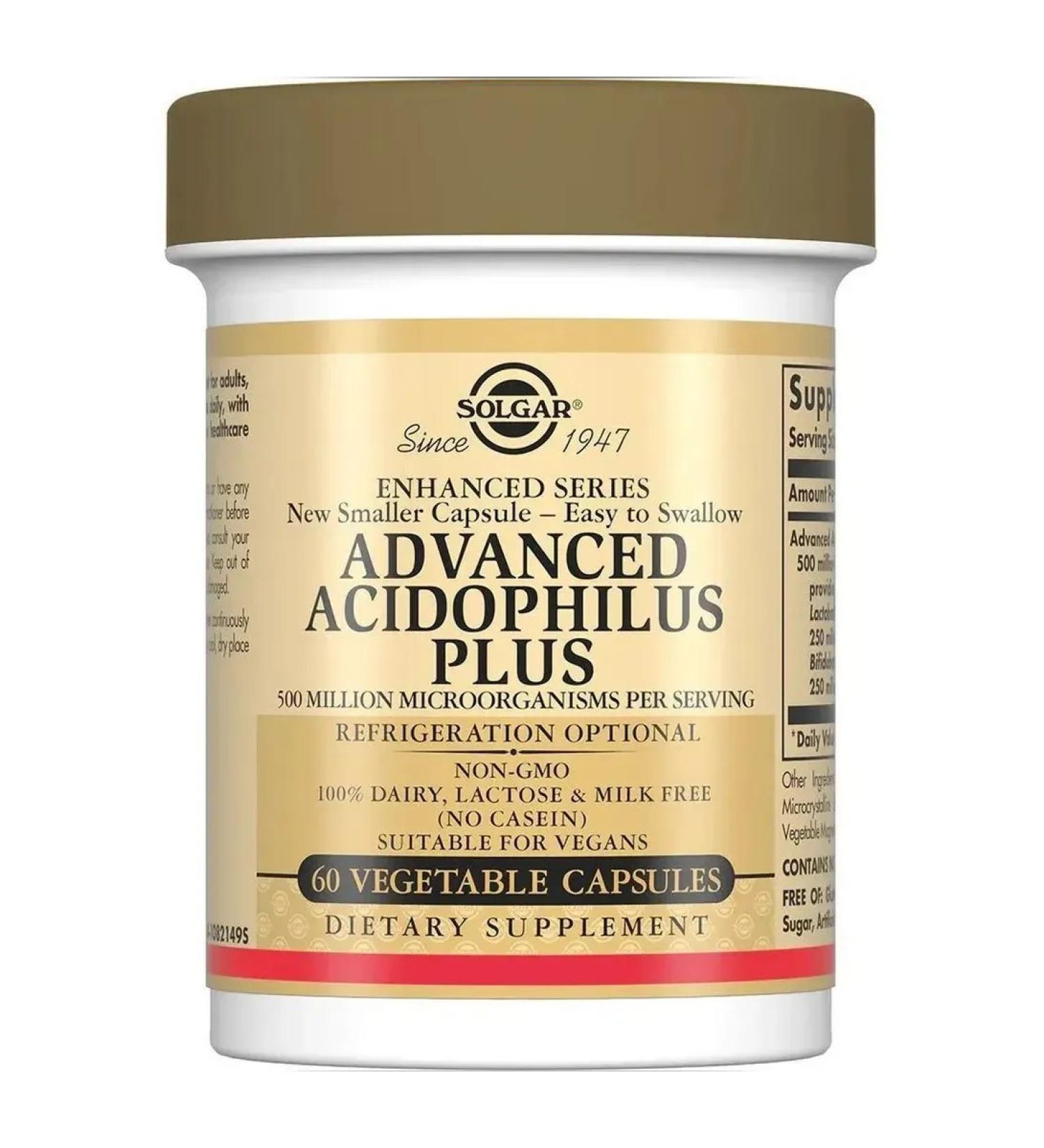 SOLGAR Advanced Acidophilus Plus 60 capsules (738 mg) - Buy Online on GoSupps.com